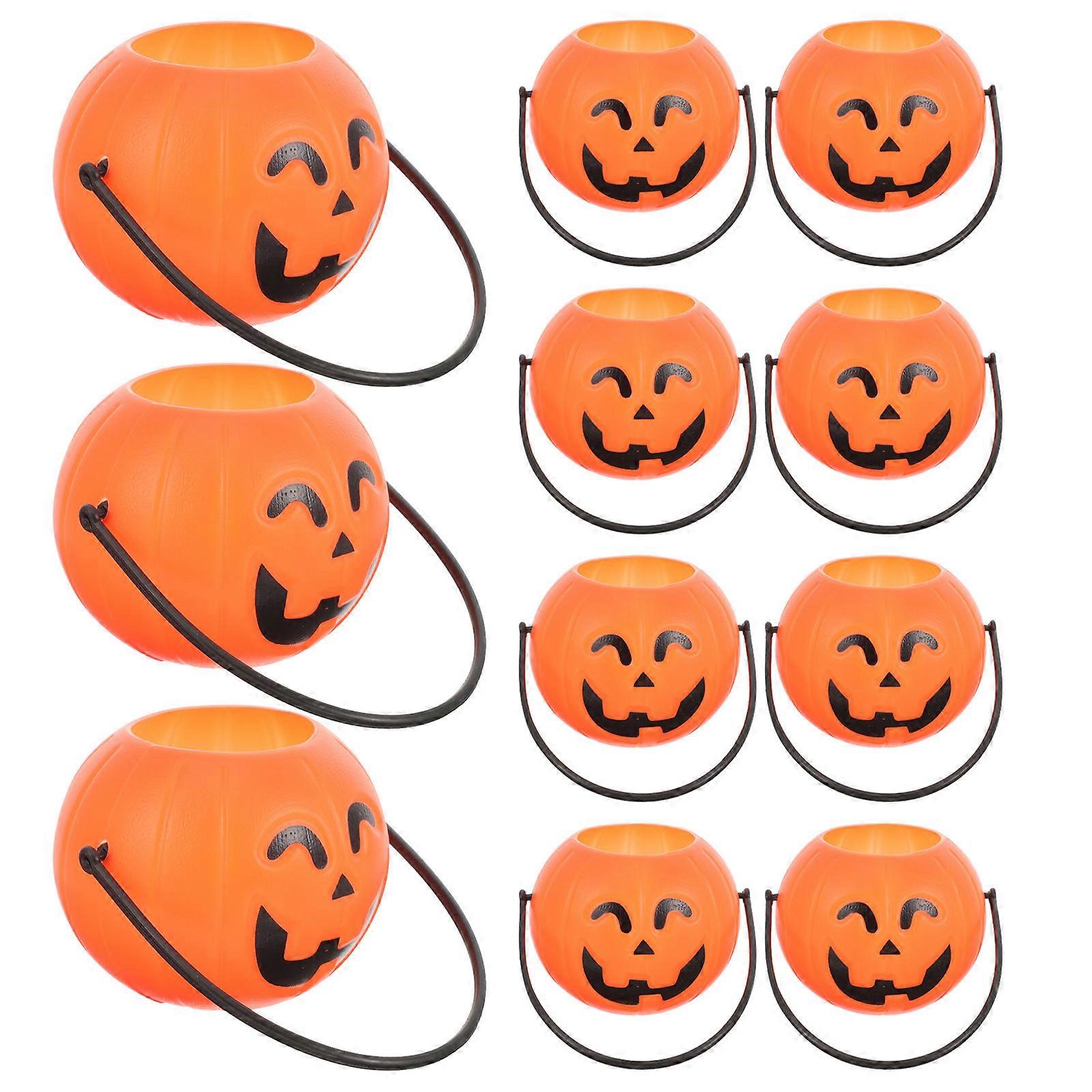 12pcs Halloween Pumpkin Candy Buckets – Handheld Treat Holders for Trick or Treating & Party Decor – Cute & Portable Design