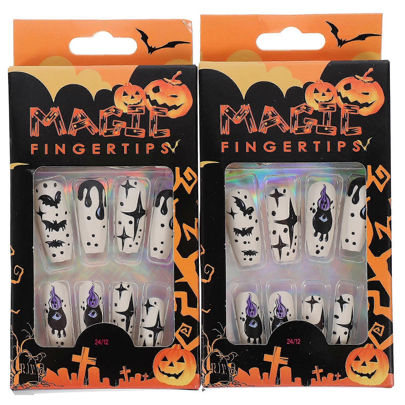 Assorted Color Halloween False Nail Patches 48Pcs Full Cover Decorative Tips For Nail Art Lovers Party Use