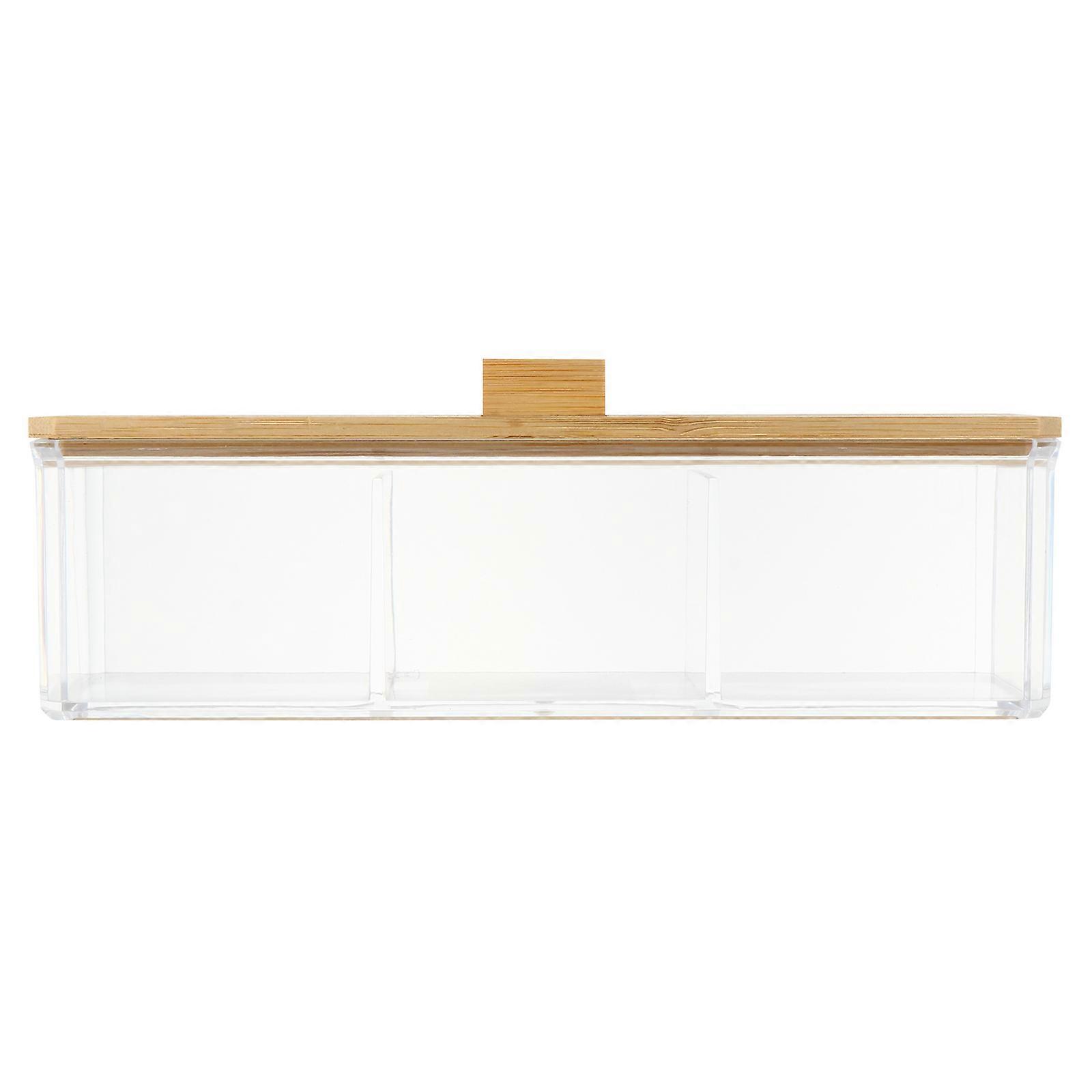1pc Transparent Wooden Lid Storage Box for Skin Care Cosmetics Organizer