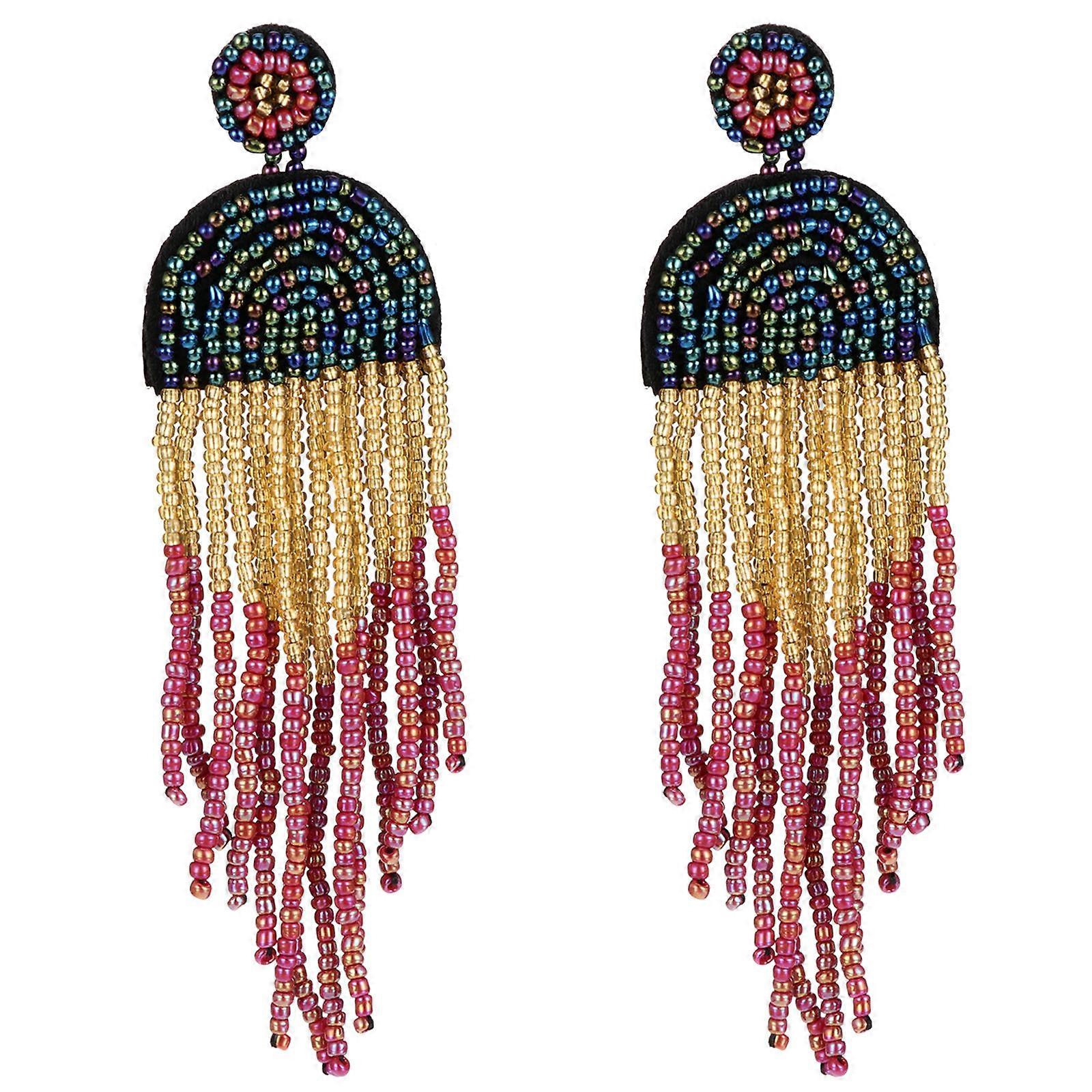 Handmade Beads Earrings 1Pair Green Wooden Beads Bohemian Earrings for Decor Durable Materials