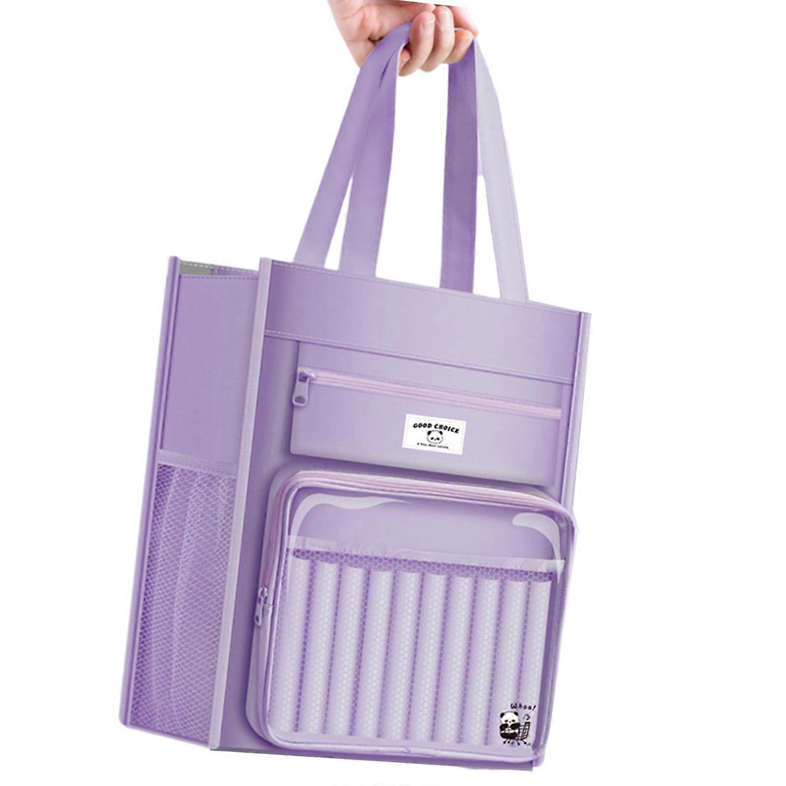 Multifunctional canvas book bag, handcarry briefcase, 8 compartments, document storage bag for students, teachers, officers, purple