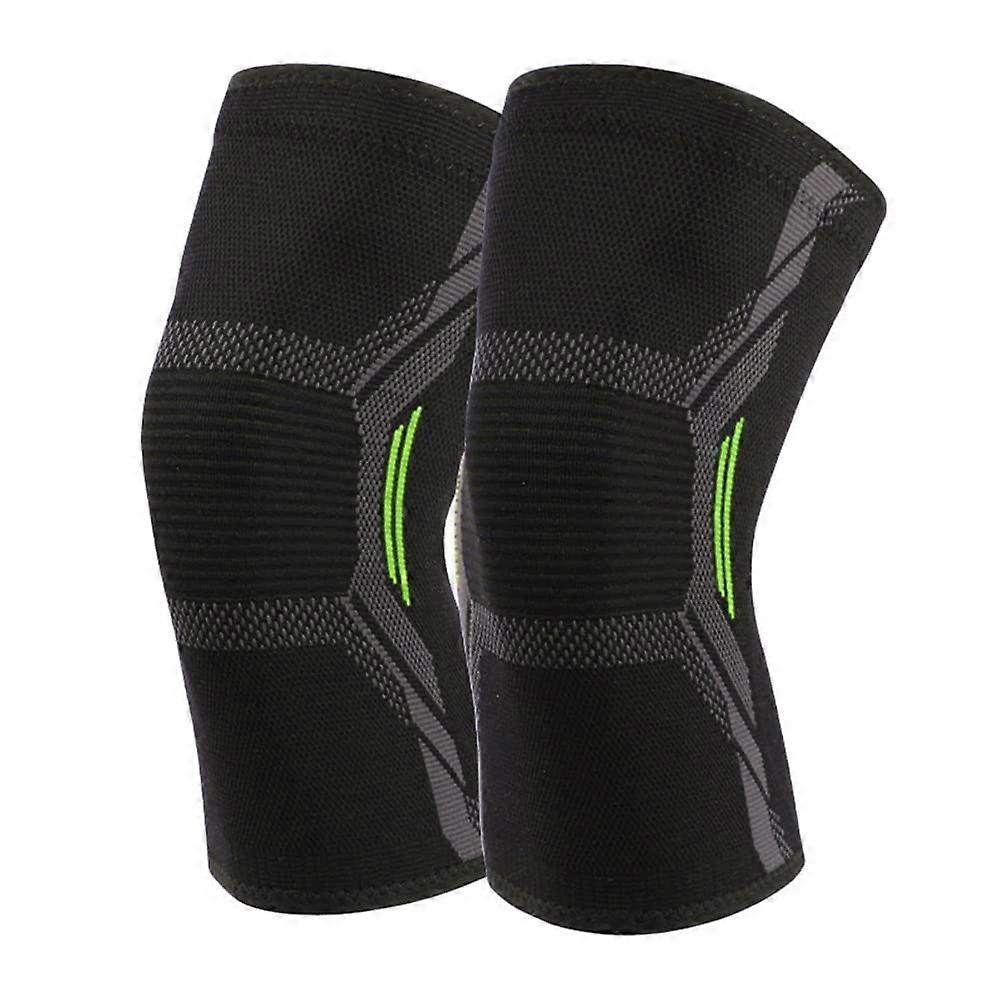 1 Pair Knitted Nylon Sports Knee Pads, Riding, Running, Basketball, Black, Green, M