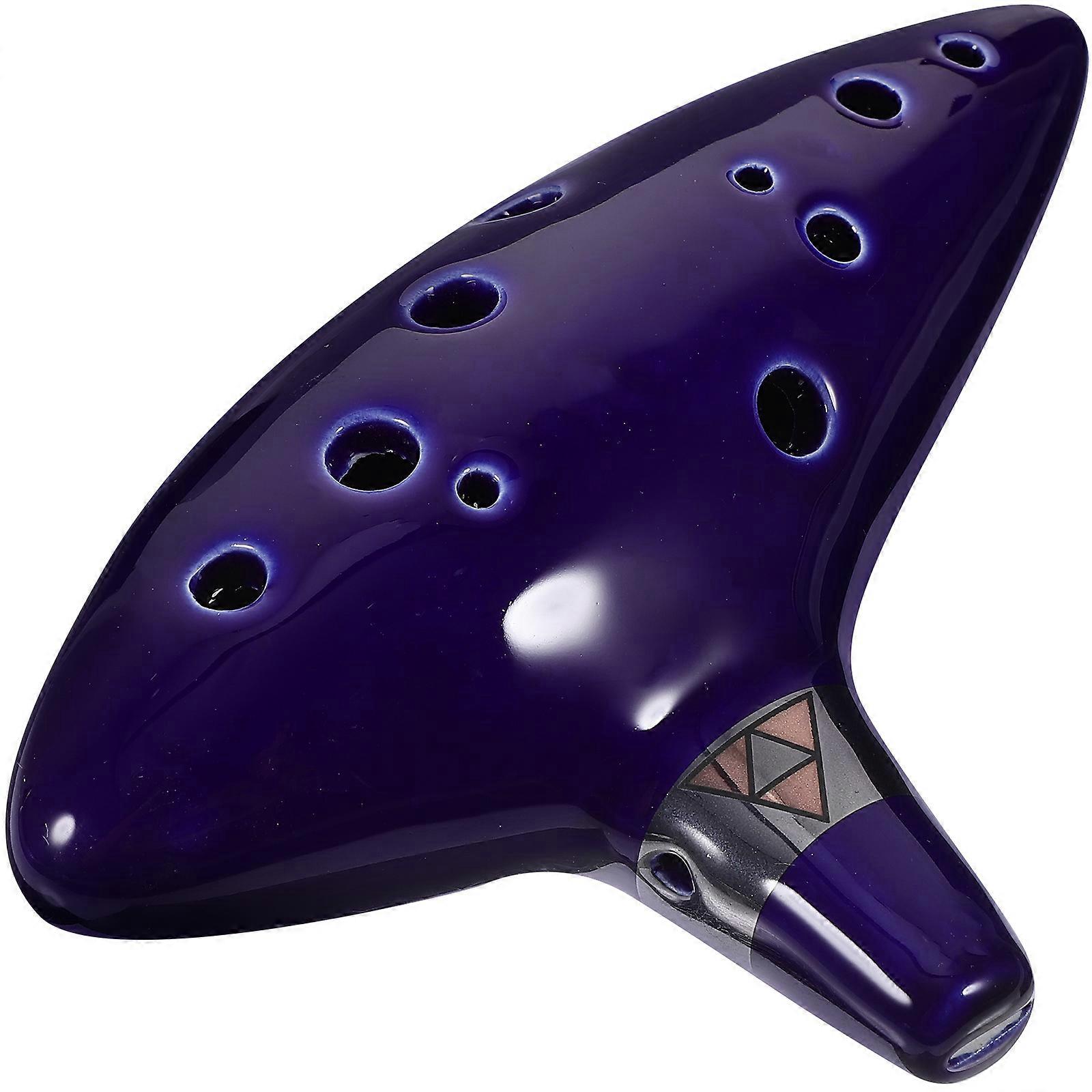 Blå keramisk Ocarina flöjt med justerbar snodd 12 hål Alto C Design 5x3 tum