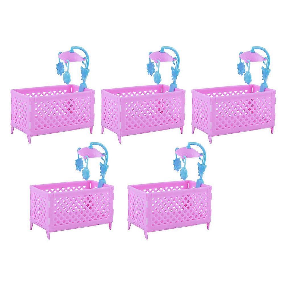 Bed For Dolls 5 Pcs Mini Toy Ideal For Kids Doll Accessories Compact Pink Decoration And Design