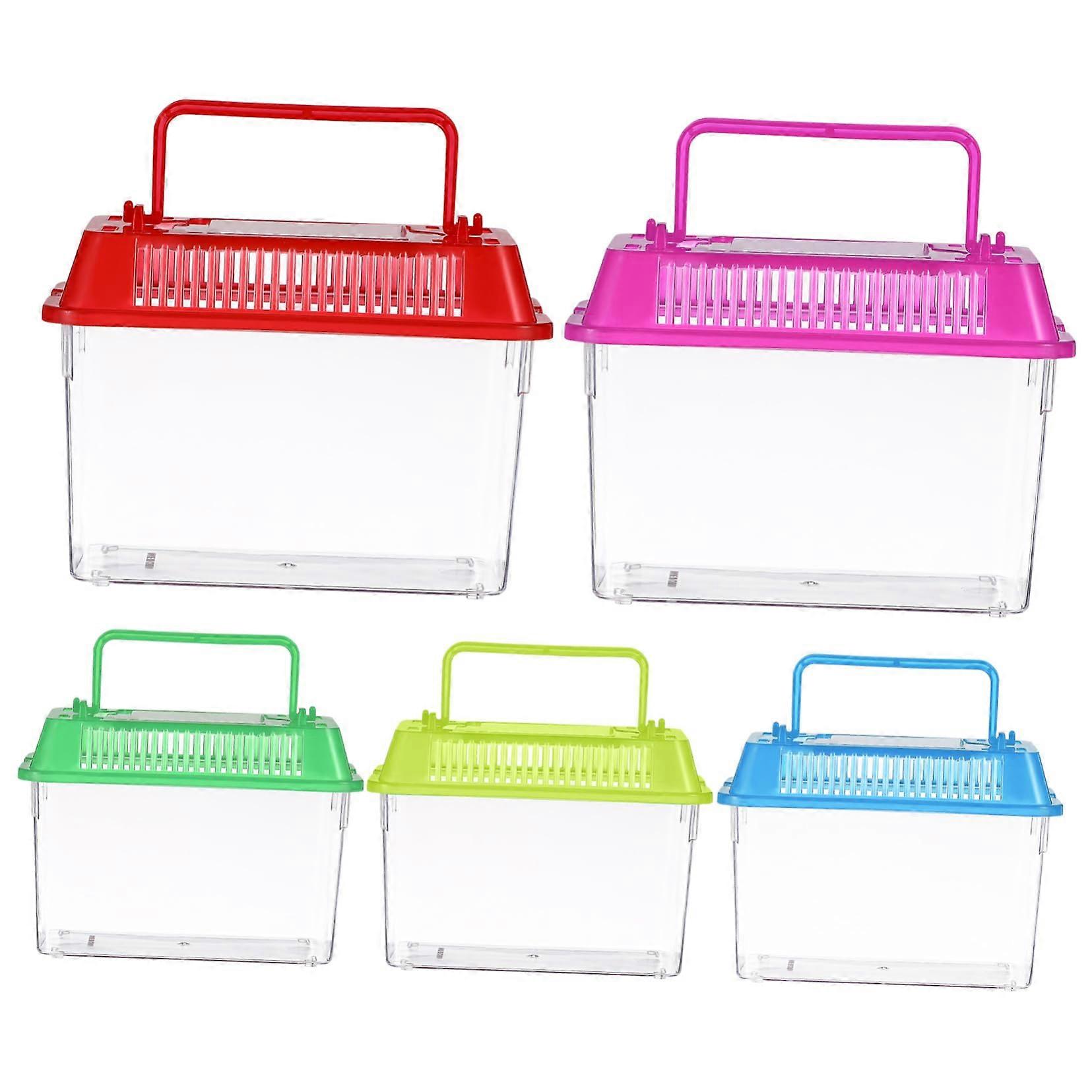 5 Pieces Handheld Aquarium Box for Reptiles Mixed Colors Portable Fish Tank for Turtles and Pets Easy to Clean