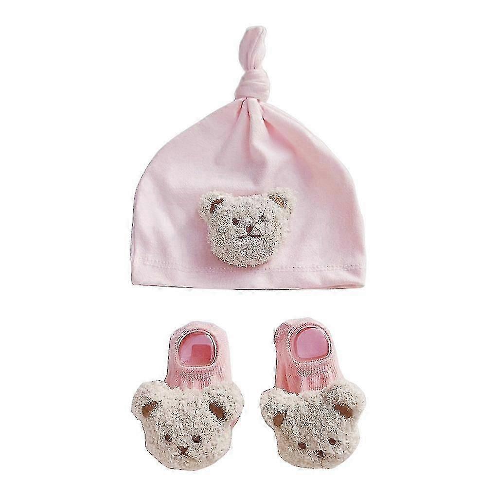 Windproof Infant Hat And Floor Socks Set For Infants Cute Bear Baby Beanie Cap