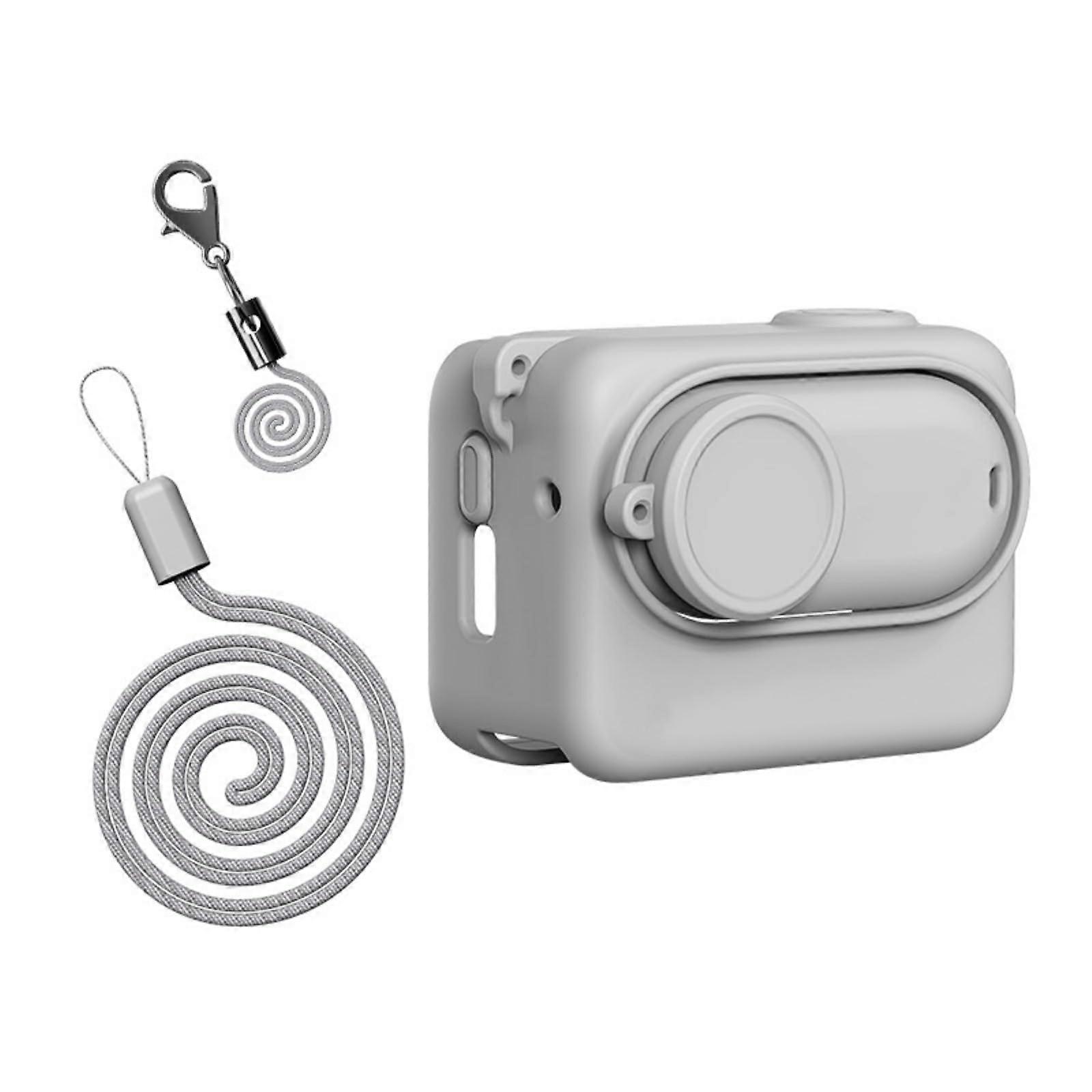 Flexible silicone cover for 360 GO 3S sports camera and lens protector, integrated quickrelease mount, shockproof camera case. Color: Gray.