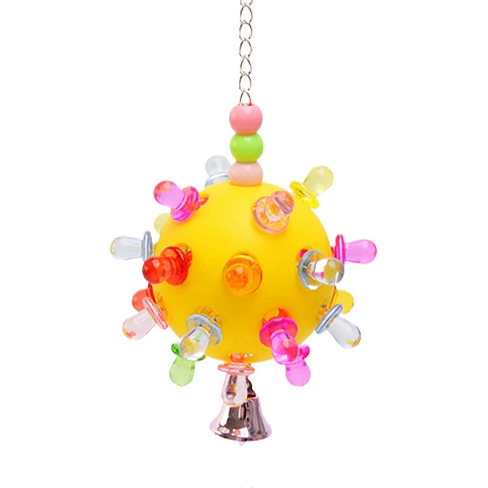 Conure Bird Toy, Colorful Planet Design Chew Toy for Parakeets, Training Food Ball with Bell for Cockatiels and Budgies