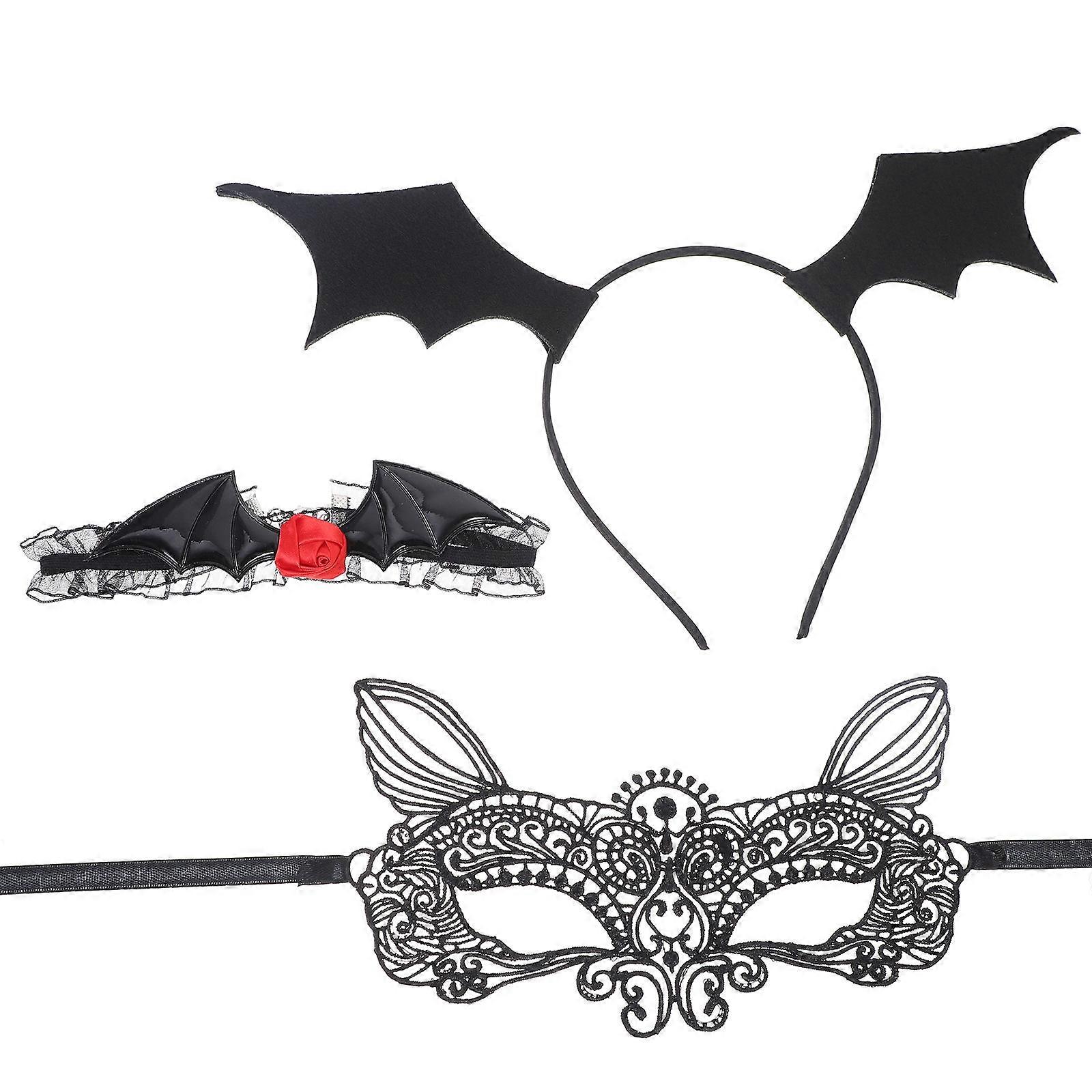 Cosplay Event Accessories For Adults Bat Shape Lace Mask Choker Necklace Festival Atmosphere Addition 1 Set