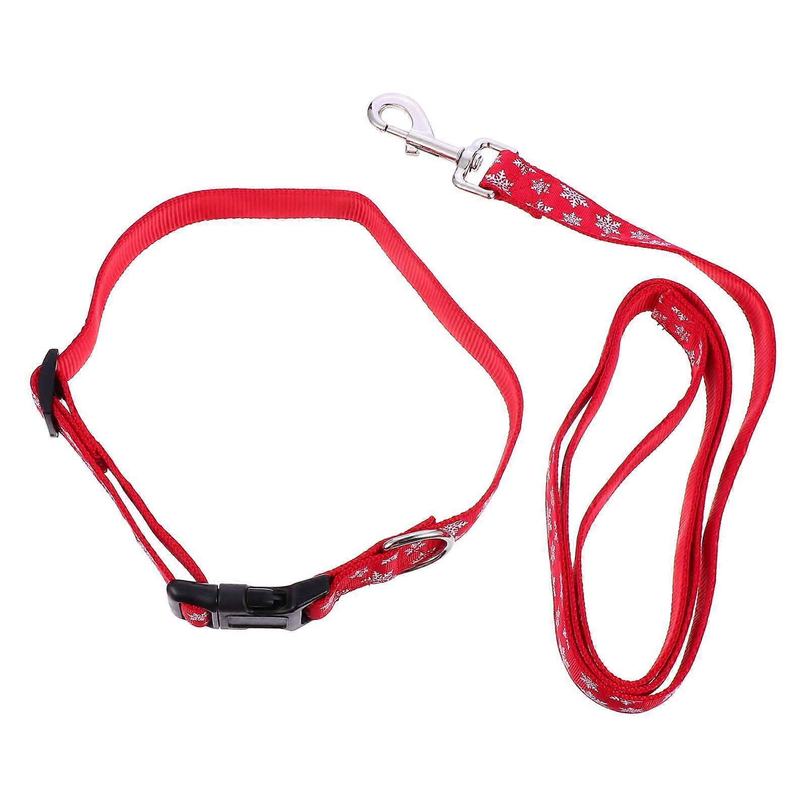 Pet Collar With Leash Adjustable Christmas Pattern Dog Leashes And Collars Set Red 1 Set