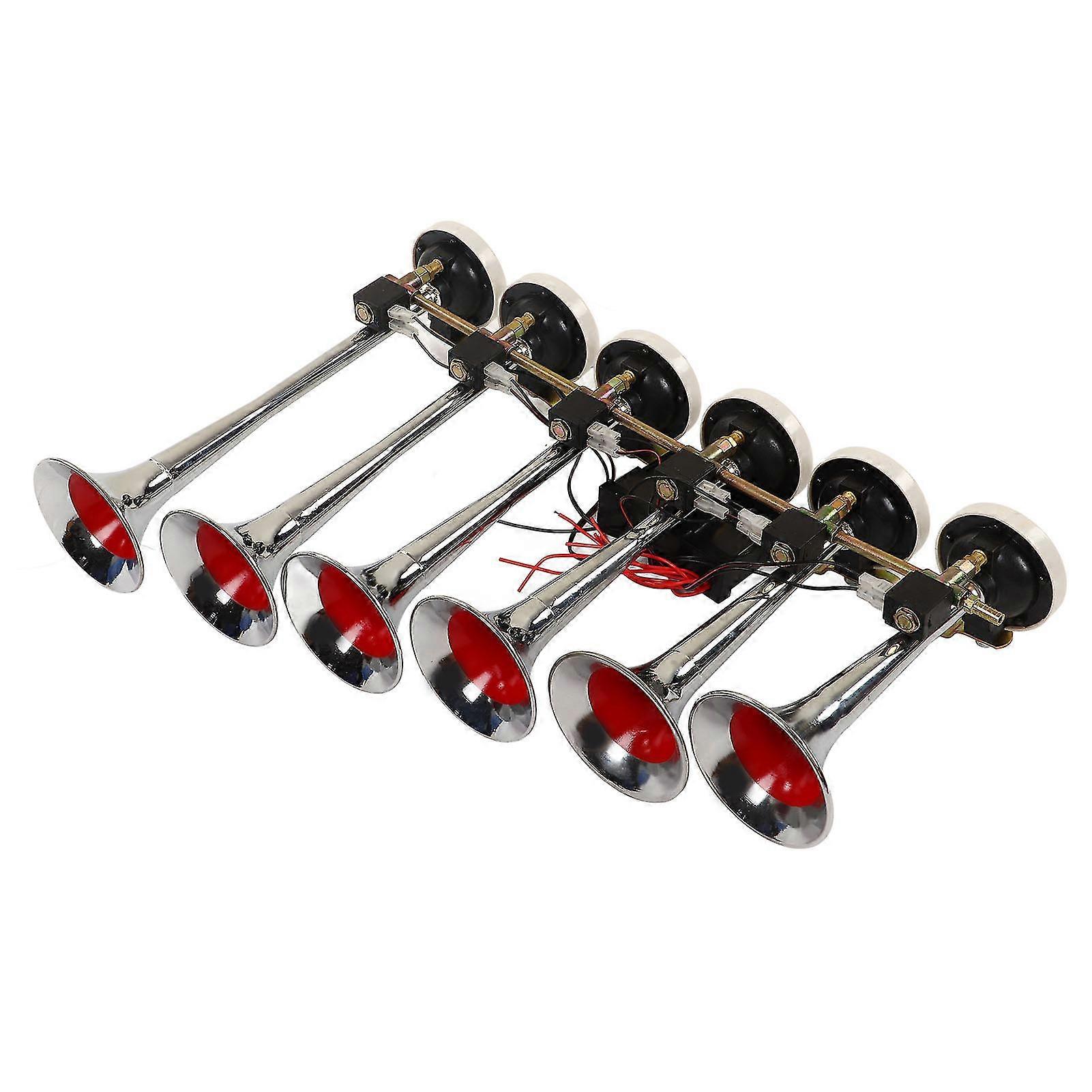 Klaxon pneumatique à 6 trompettes 2025, 12 V/24 V CC, 120 dB, ultra puissant, pour camions, bus et bateaux