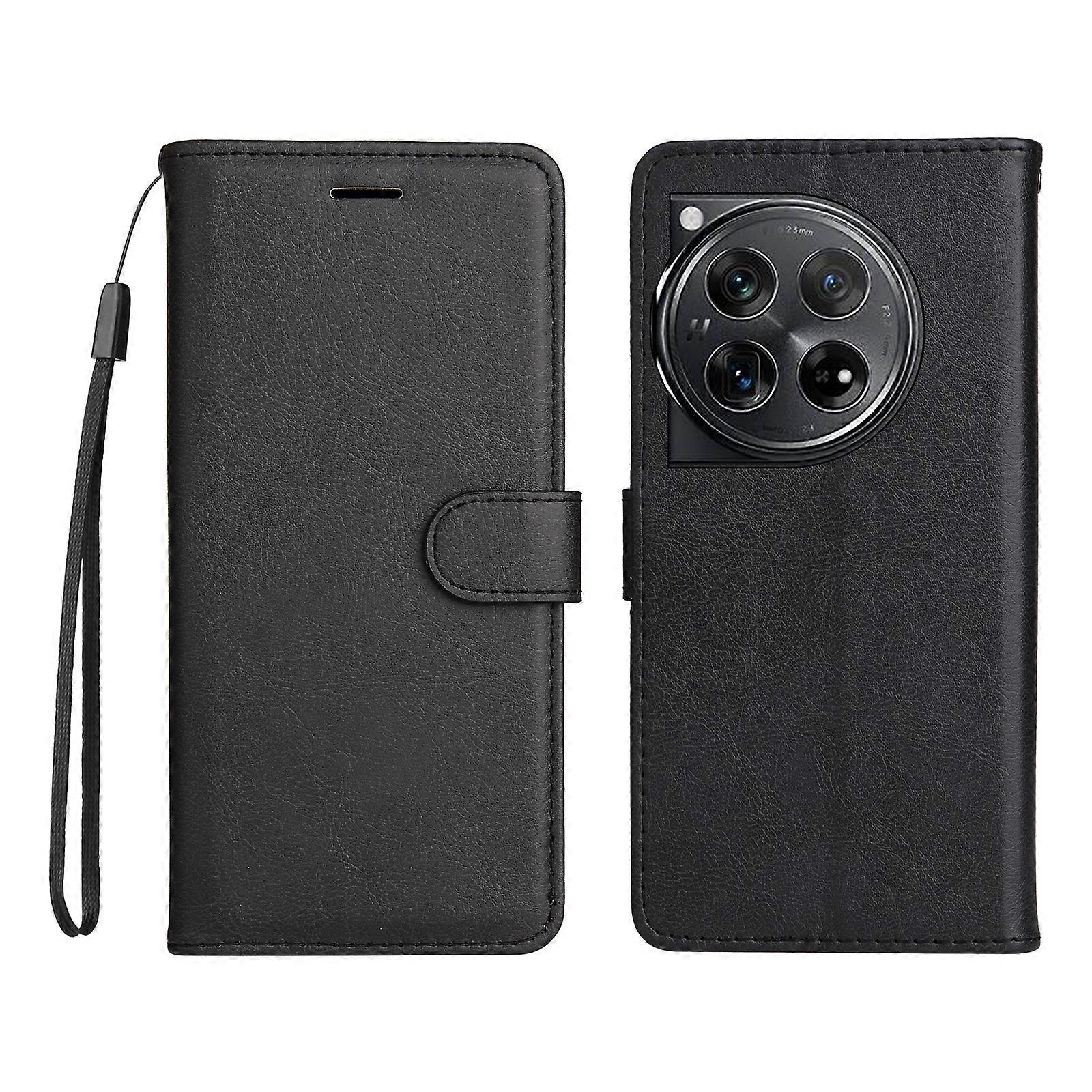 Compatible For OnePlus 12 5G Leather Wallet Case with Strap Solid Color Phone Stand Cover