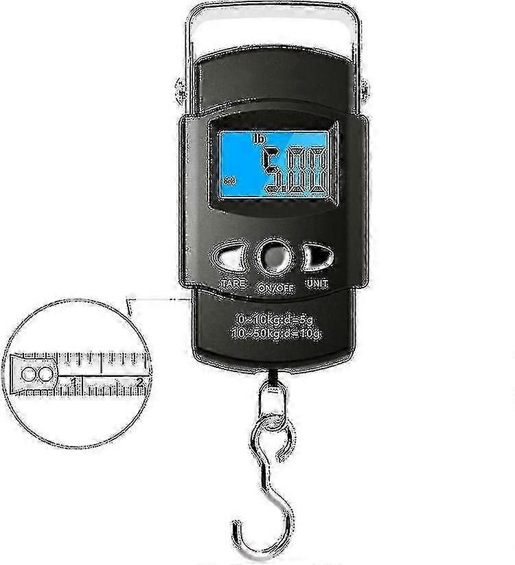 Fishing Scale (50kg) Portable Luggage Scale Electronic Hook With Lcd Screen And Tape Measure