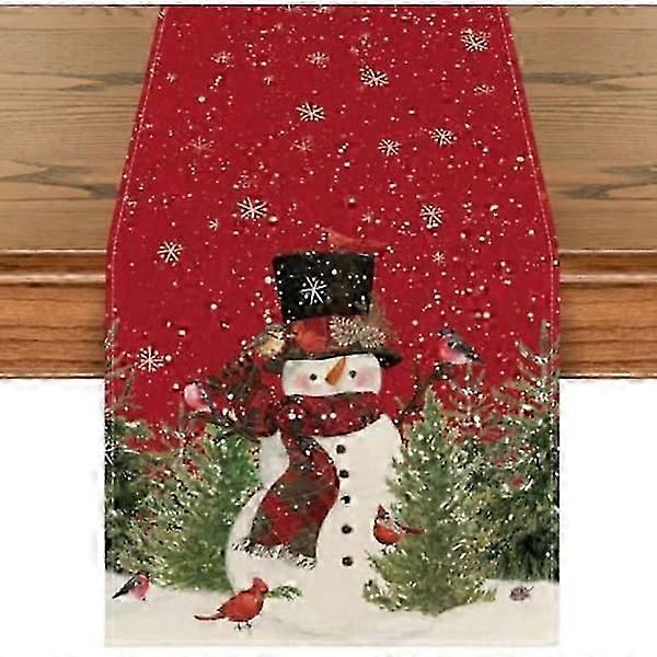 Snowman Christmas birds tree table runner, winter Christmas kitchen decor