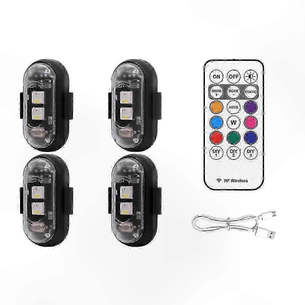 4PCS Wireless LED Strobe Lights with Remote Control, 8 Colors USB Charging Waterproof Emergency Warning Lights Suitable for Various Applicat