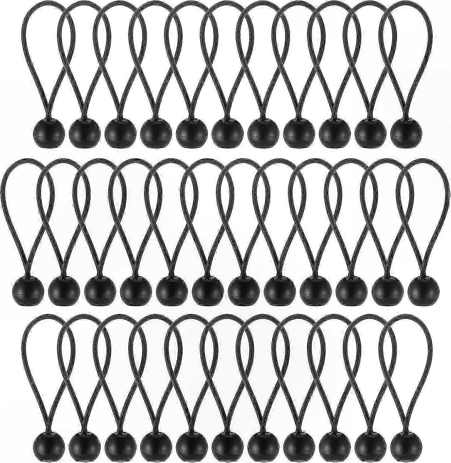 Black Bungee Cords with Hooks (20 Pack), Durable Elastic Ball Tarp Cord for Outdoor Camping, Boating, Tarps, Banners, Tents