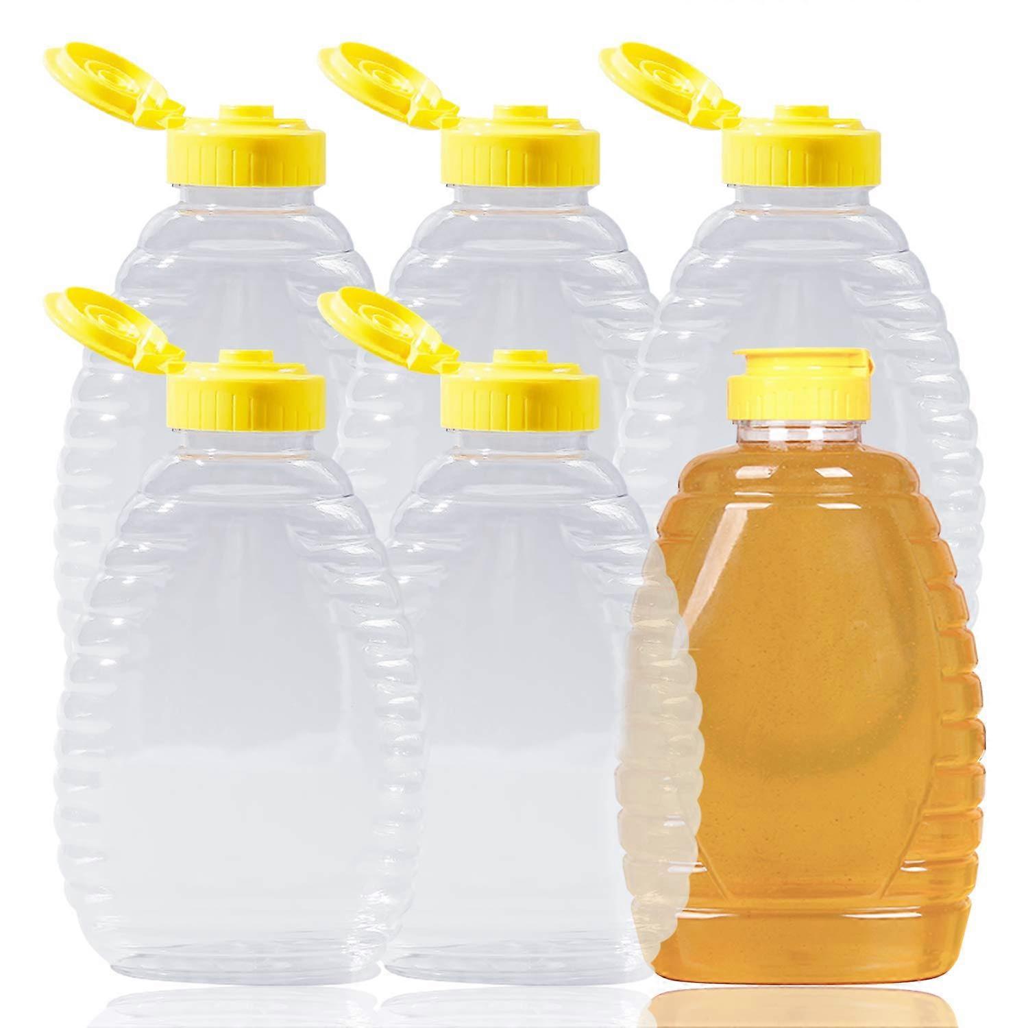Honey Jars 12 Oz Pack Of 6 Plastic Bottles With LeakProof Flip Caps For Storing And Dispensing Clear