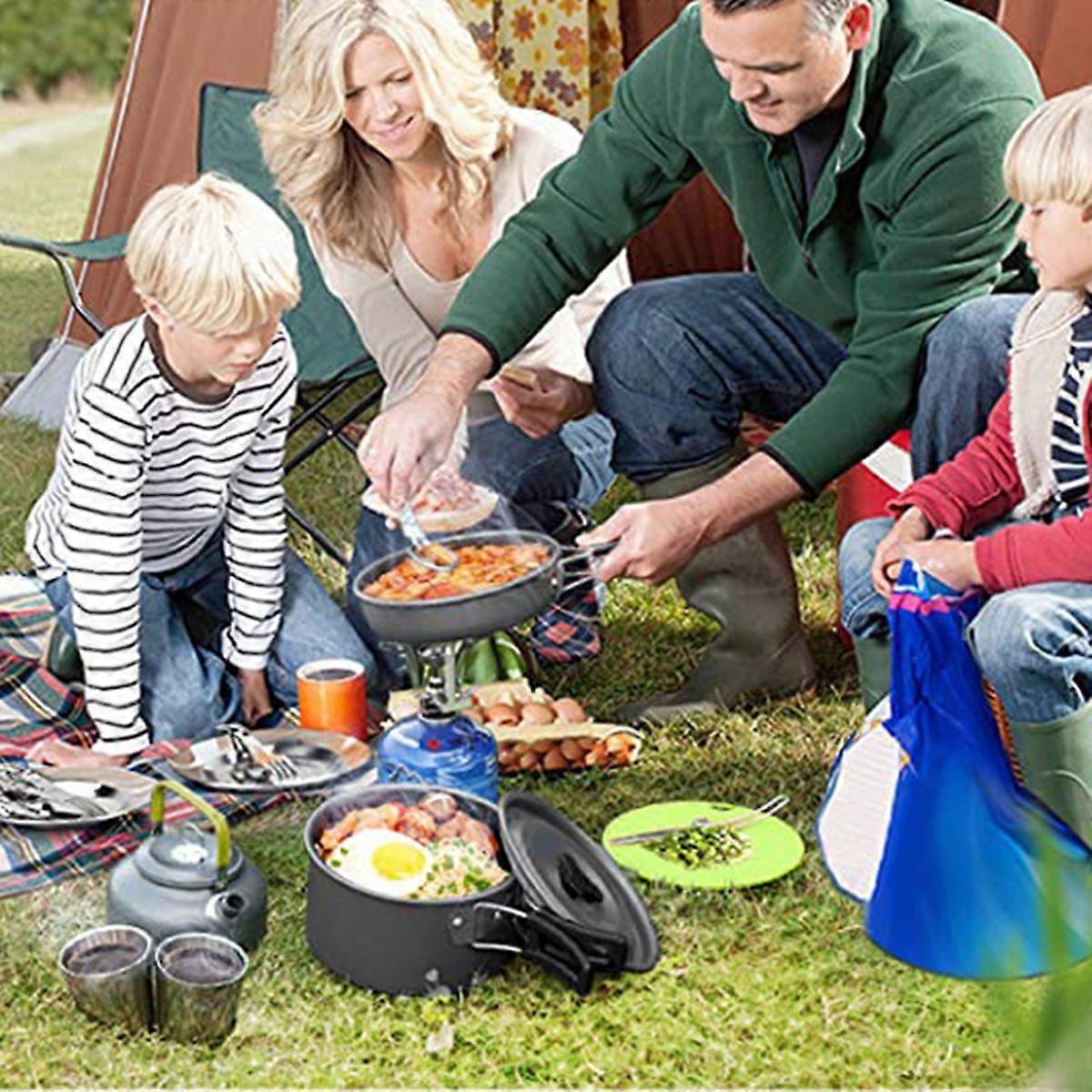 Outdoor Camping Cookware Mess Kit Pot Pan Kettle Cooking Set Tableware with Stove Spoon Fork Cutter for Camping Hiking Backpacking Picnic