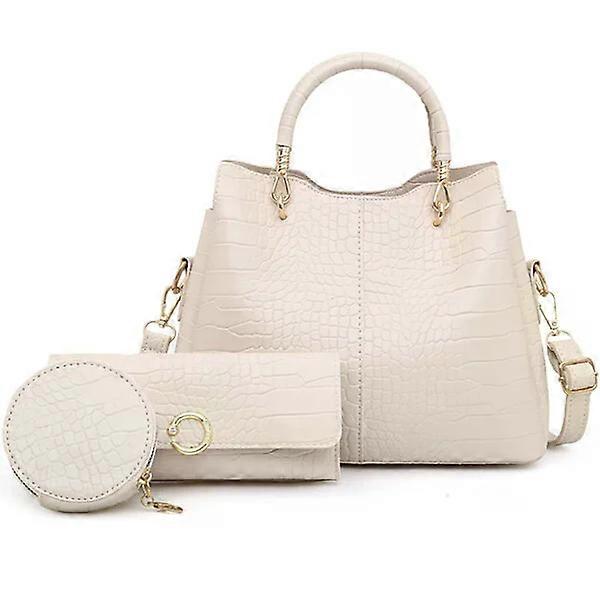 Ladies' handbag, medium-sized PU leather, 3-piece set including wallet