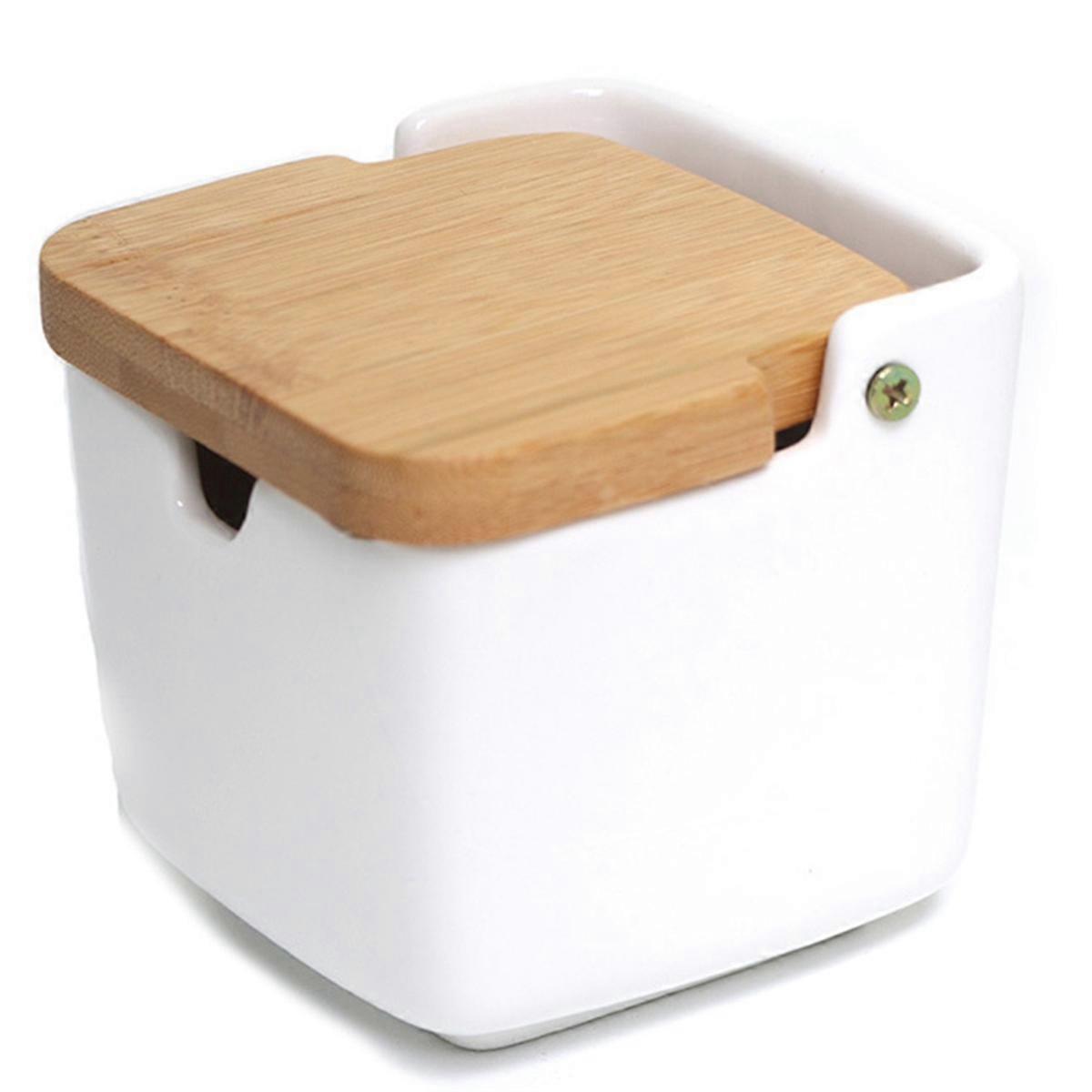 Ceramic Square Flip Lid Spice Jar with Tray Home Use Kitchen Spice Bottle Spice Jar A