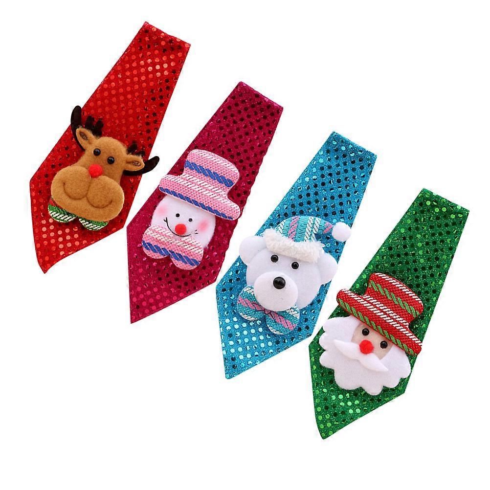 4Pcs Festive Accessory Christmas Sequins Necktie Tie With Bear And Elk Styles For Holiday Home Decoration And Festivities