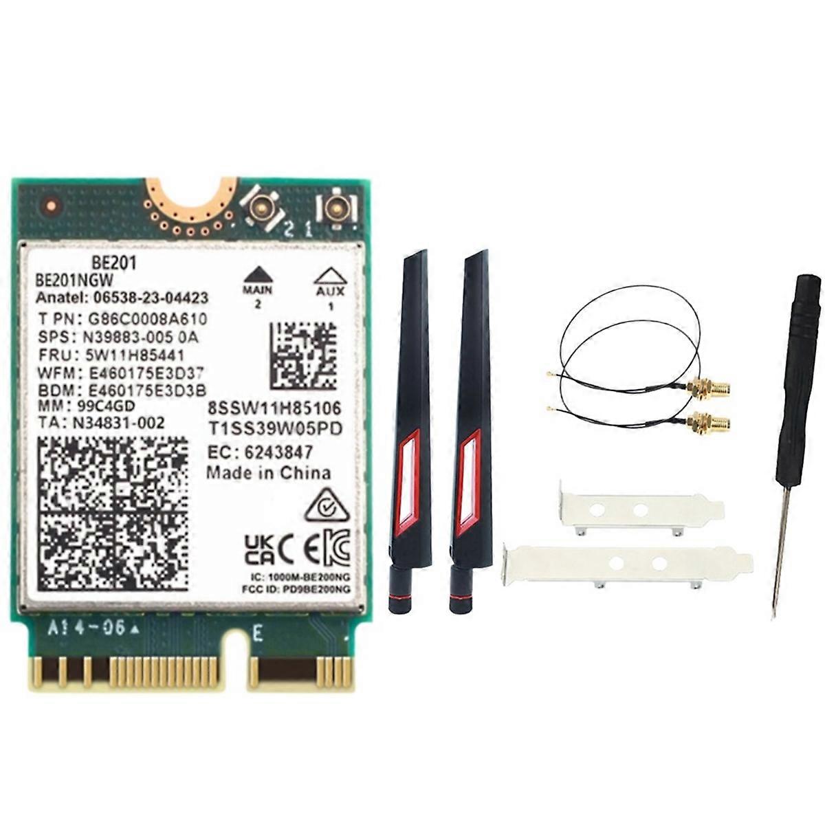 BE201 Carte WIFI7 8774Mbps Tri-Band BT5.4 WiFI7 Carte WIFI sans fil M.2 Cnvio3 AX211 pour Win10/11 64-Bit+10DB Kit d’antenne