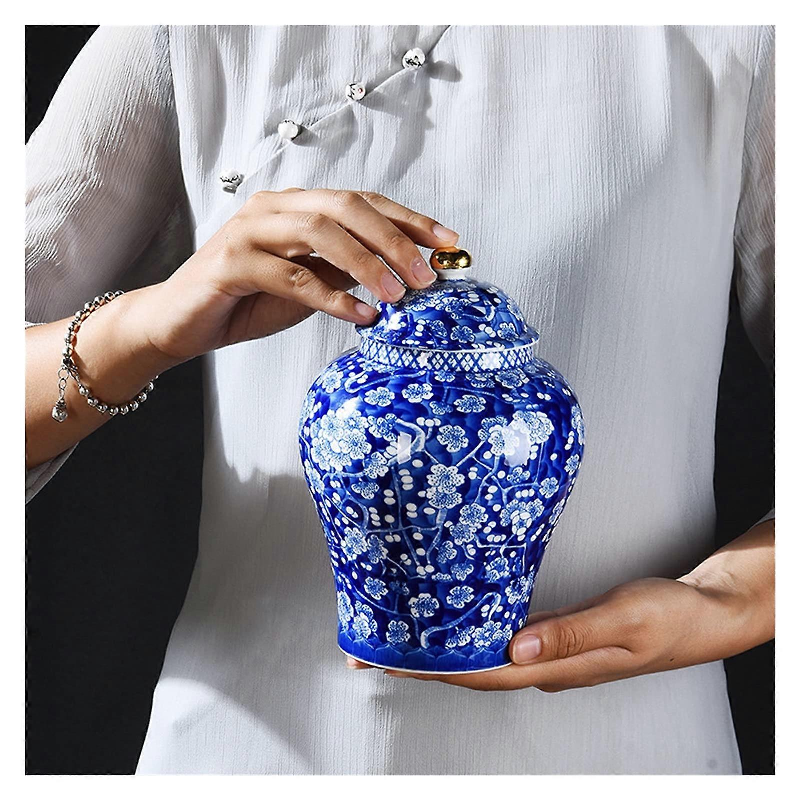 Tea Tin Blue And White Porcelain Large Sealed Storage Jar For Loose Tea And Dried Fruit Plum Blossom Design