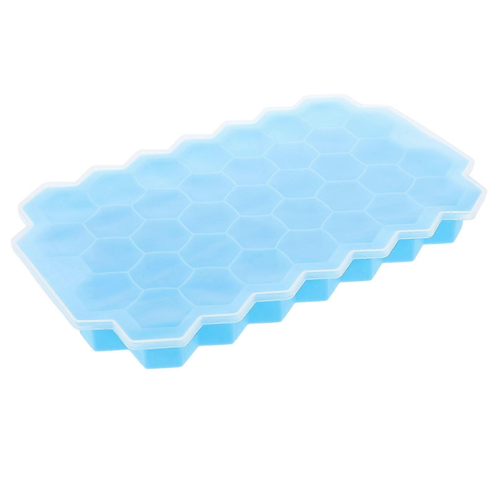 Honeycomb Ice Cube Tray Silicone with Lid for Safe Ice Making Blue