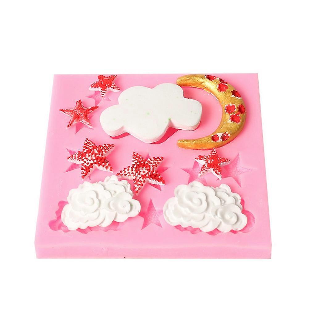 Silicone Cake Mold 8.2x7.9cm Stars Moon Clouds Pattern, Pink/Gray