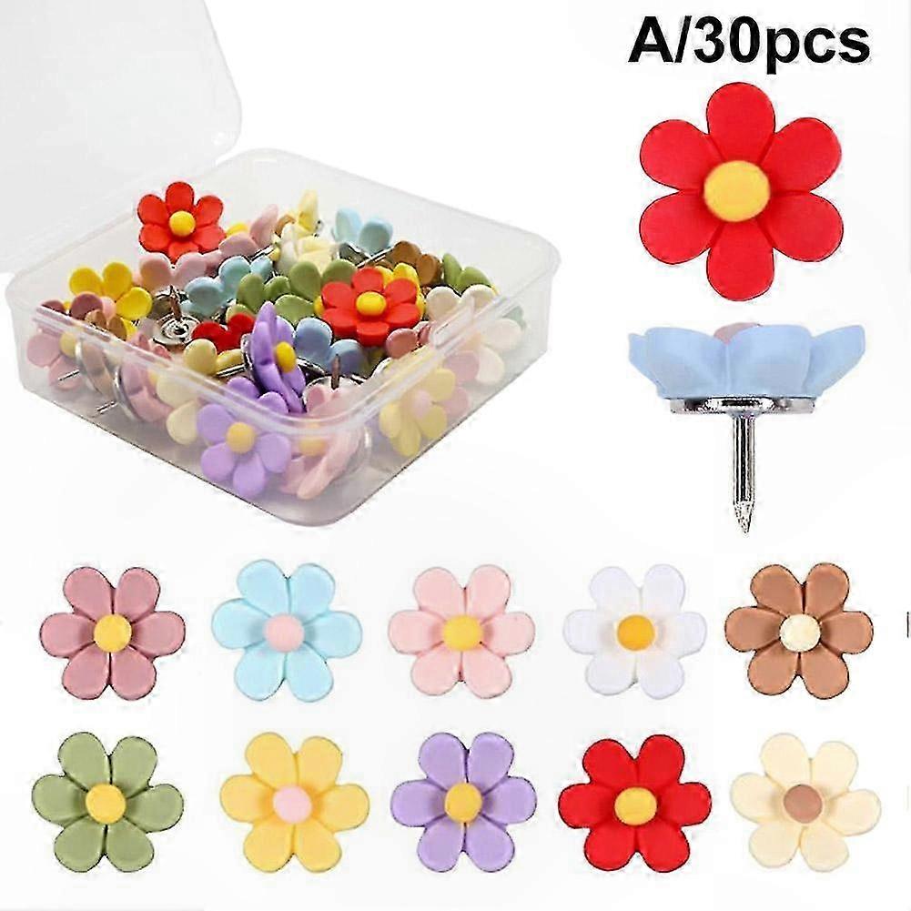 Flower Push Pins, 30Pcs Thumb Tacks for Cork Board, Cute Push Pins