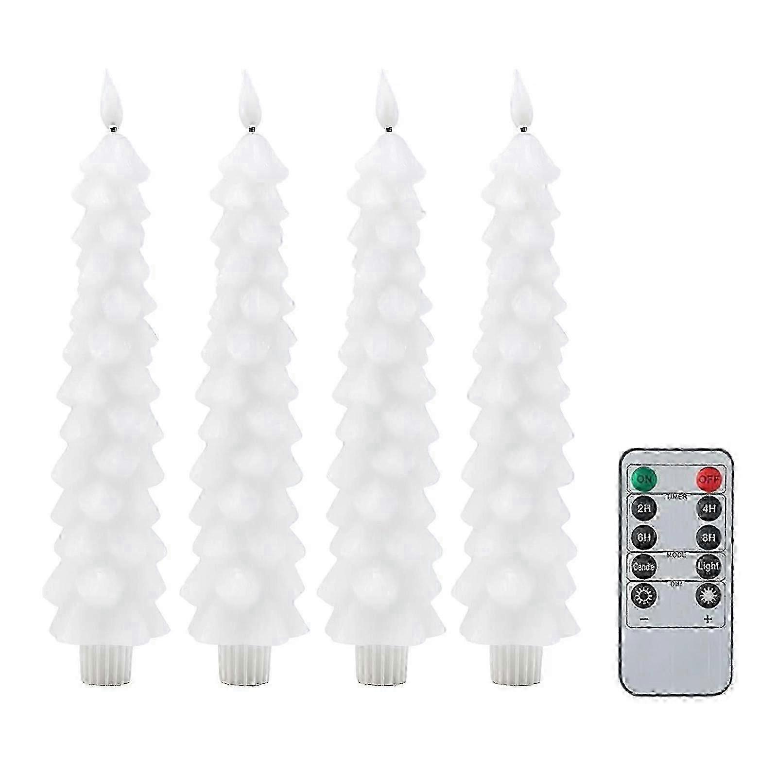 4 Pcs Flameless Candle Light Led Christmas Tree Shaped Candles With 3d Flame Wick Battery Operated Candles With Remote Timer For Home Decor Qinghai