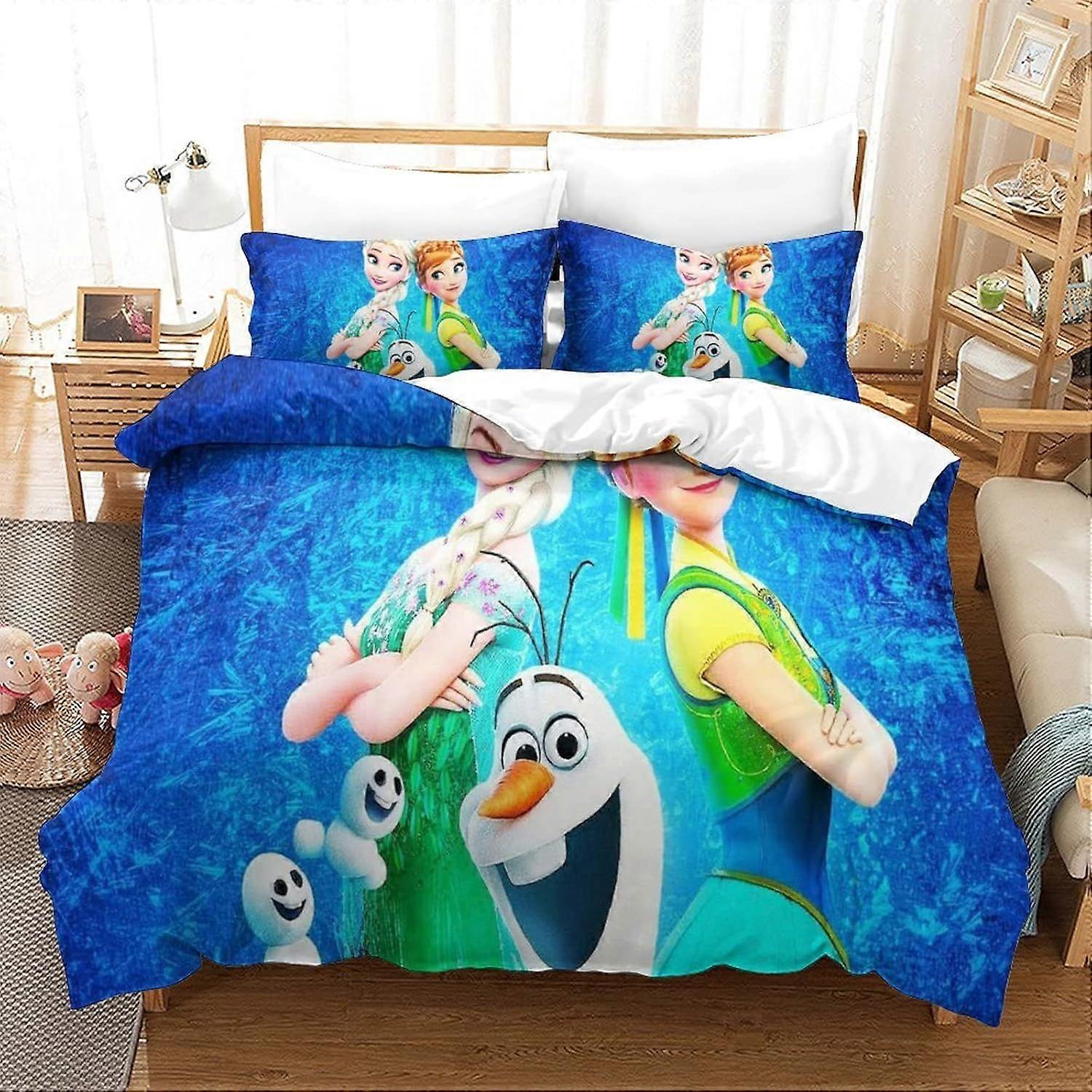PIN860 Frozen Duvet Cover Set for Kids Youth Adults Cartoon Anime Duvet Covers Single Size Bedding Set with Pillowcases Ultra Soft Microfiber Quilt Co
