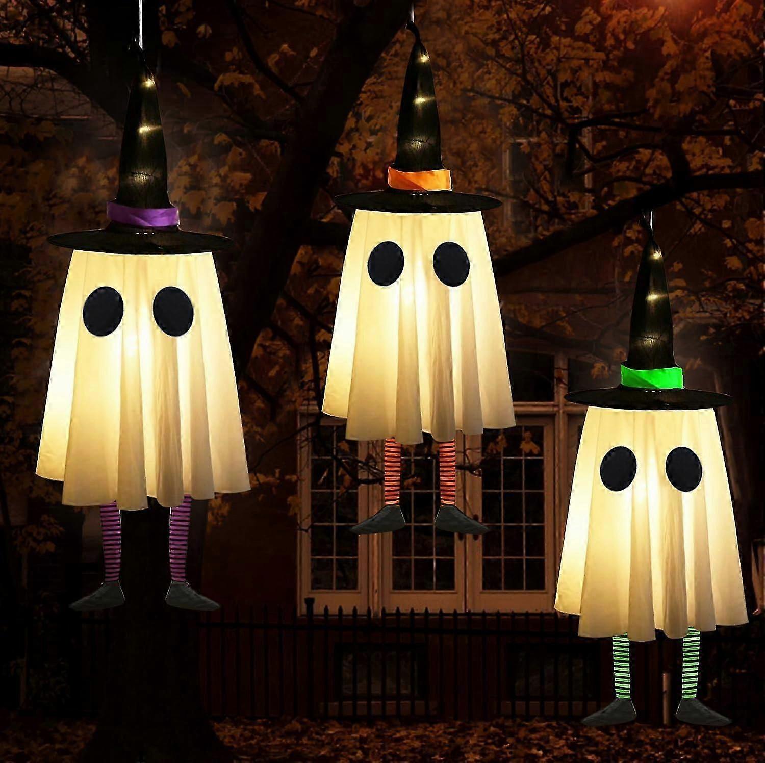Set of 3 Halloween Hanging Ghosts - Spooky Halloween Decoration Outdoor Ghost Lights for Yard Patio Garden Tree Outside