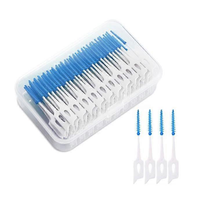 Double-Sided Silicone Interdental Brushes - 160 Pieces - Storage Box - Blue