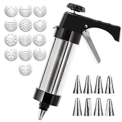 Stainless Steel Cookie Press Kit Deluxe Baking Set With 8 Icing Nozzles And 13 Discs For Cake Decorating And Cookies
