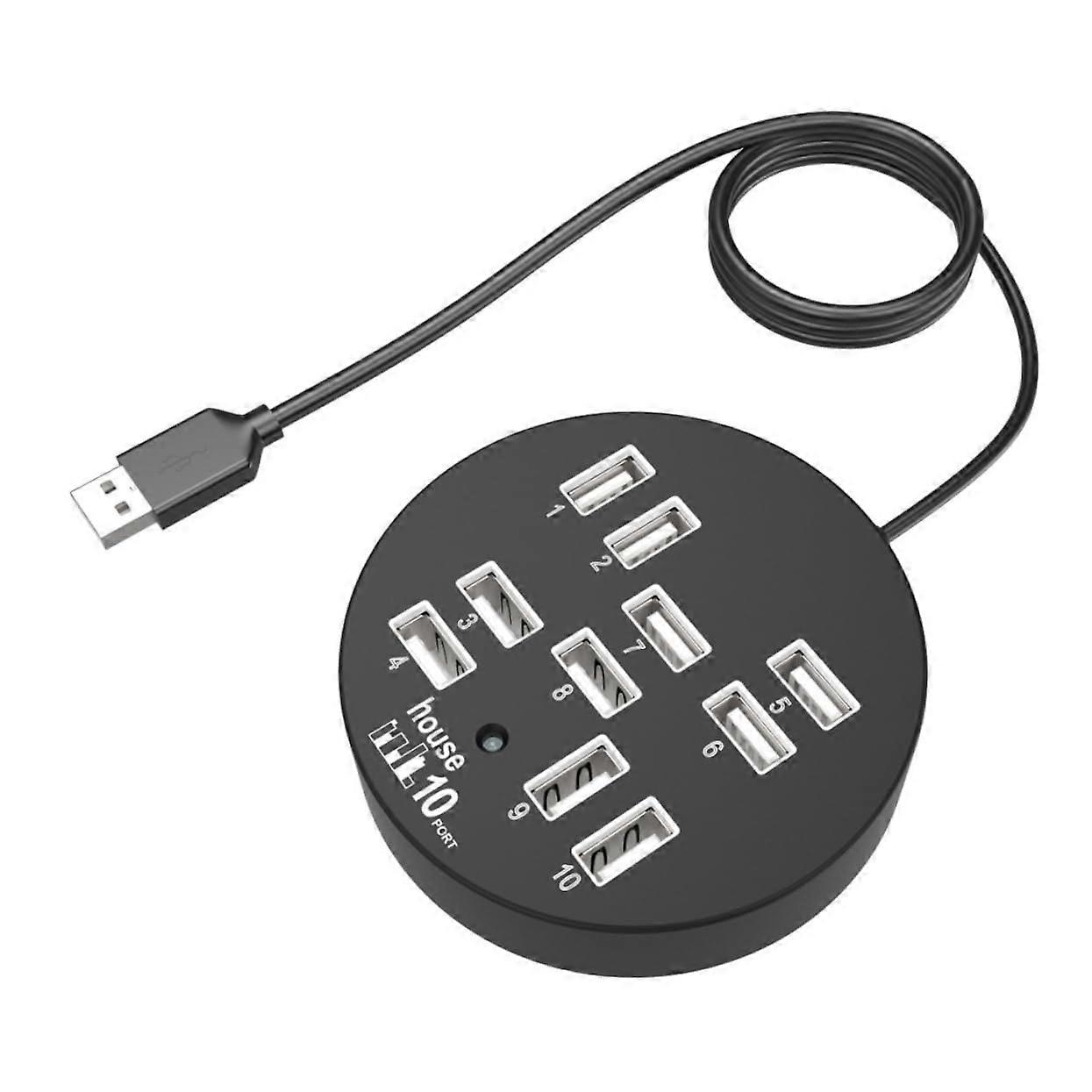 10 Port USB Hub Splitter USB Data Dock Station Multi USB Port Expander For Laptop PC Accessory Black