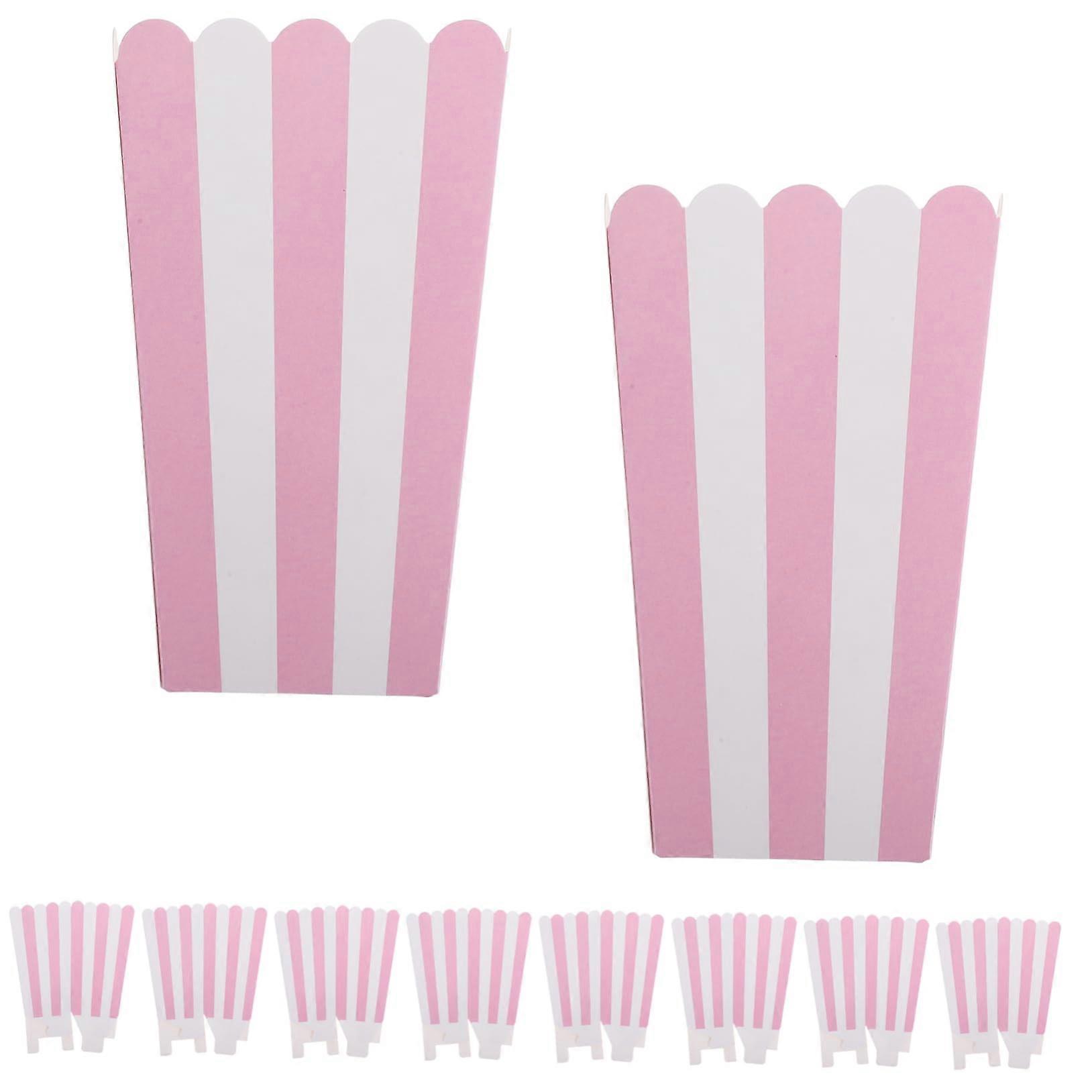 24pcs Pink And Striped Popcorn Favor Boxes, Paper Snack Containers, Birthday Party Favors, Holders For Cookies