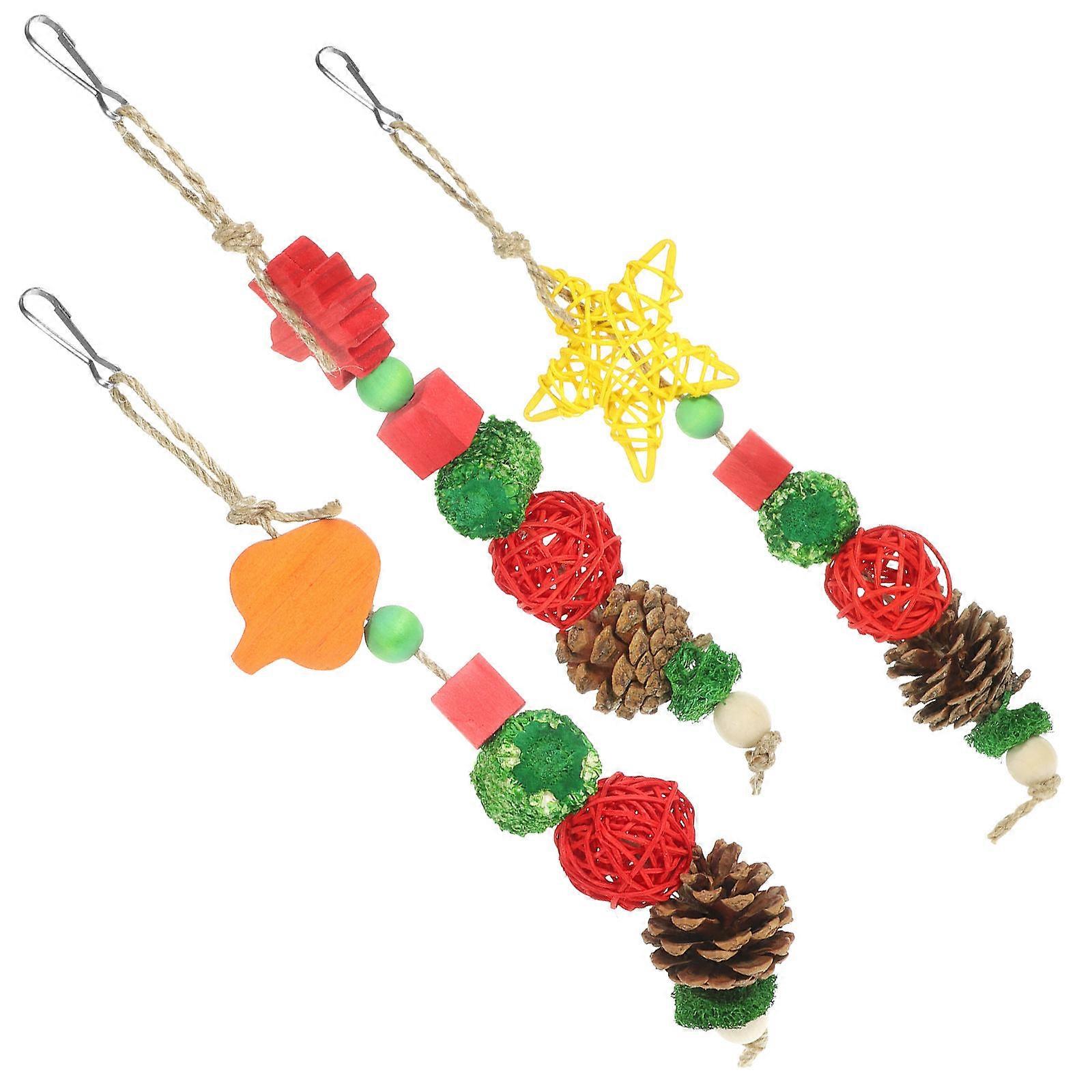 Natural Wood Parrot Chewing Toy 9Pcs Bird Toys Hanging Shape Beak Maintenance Indoor Use Multicolored for Pet Birds