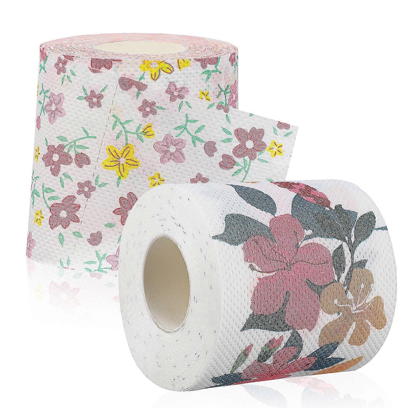 Creative Floral Print Toilet Paper Rolls 12 Rolls 4.1X4.1X23.6 Inches Perfect For Home Use Office Use Dining Celebration