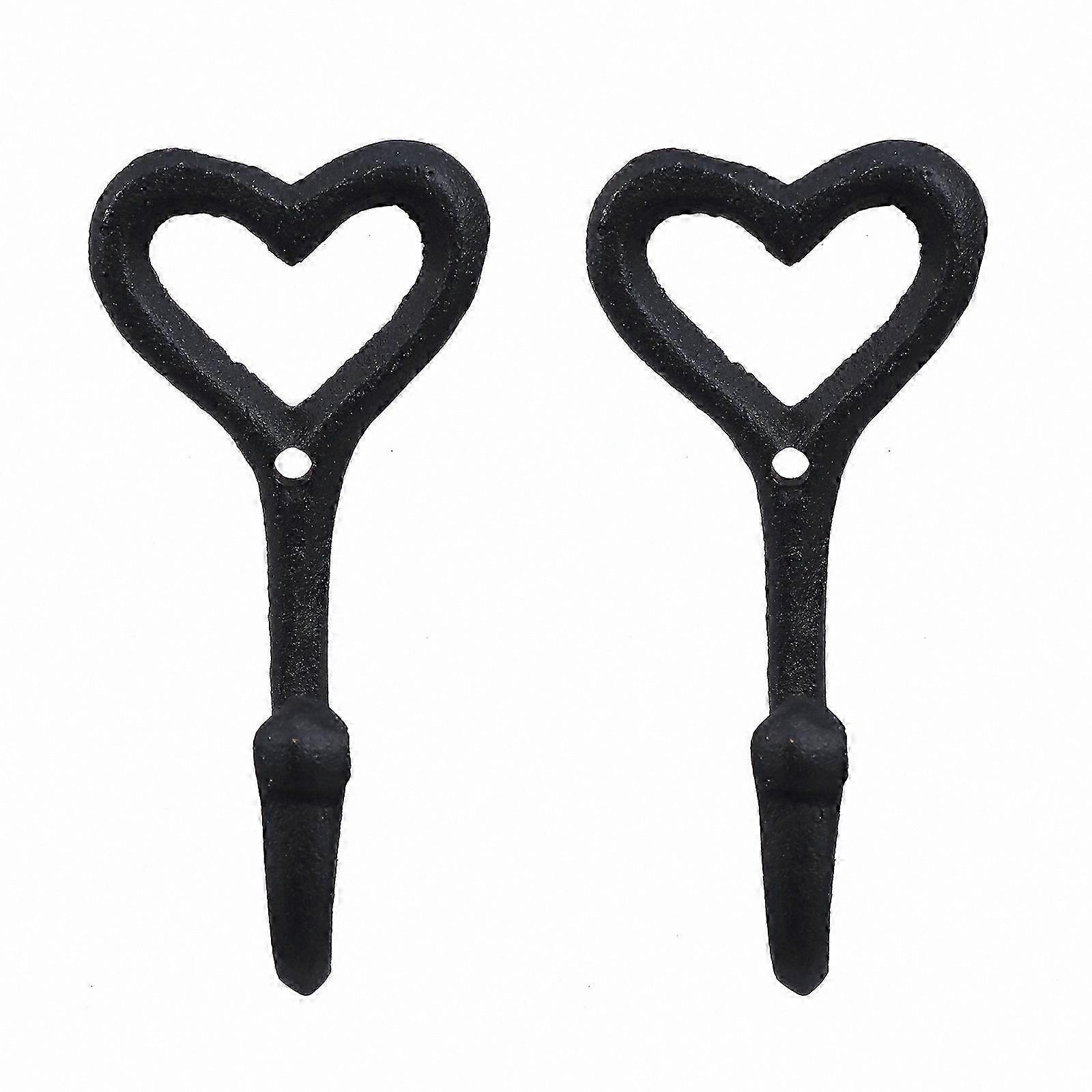Rustic Black Iron Heart-Shaped Wall Hooks for Coats, Hats, and Accessories, Set of 2