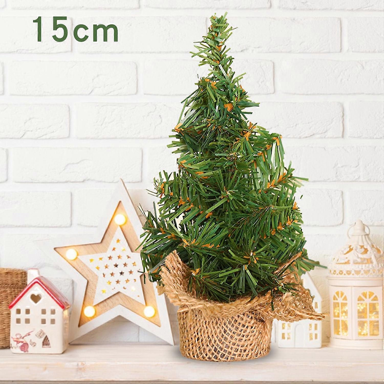 New Christmas mini artificial tree linen bottom tree Christmas holiday shopping mall window desktop ornaments 15CM linen Christmas tree