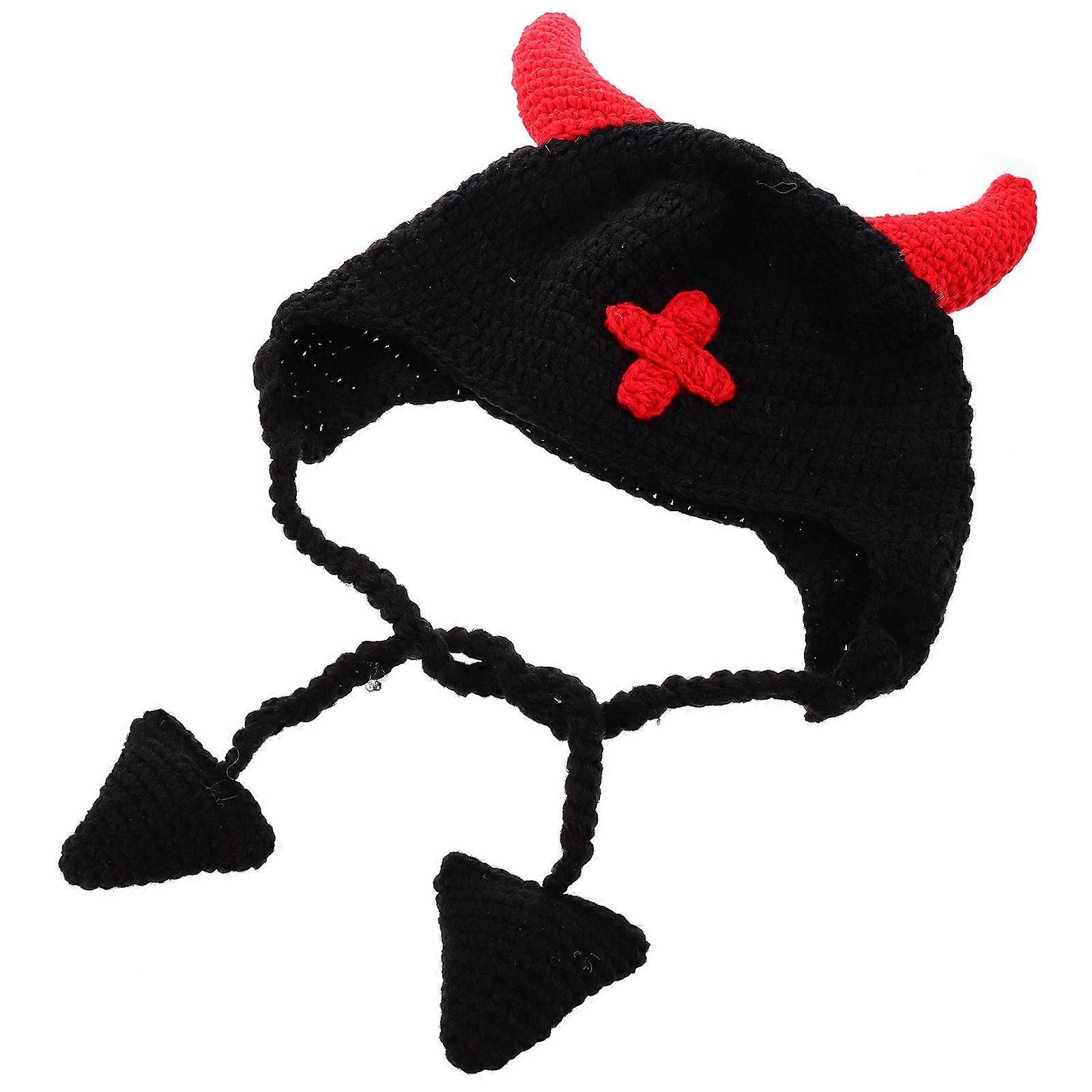Knitted Horns Pattern Hat for Wearing 2Pcs Halloween Wool Caps