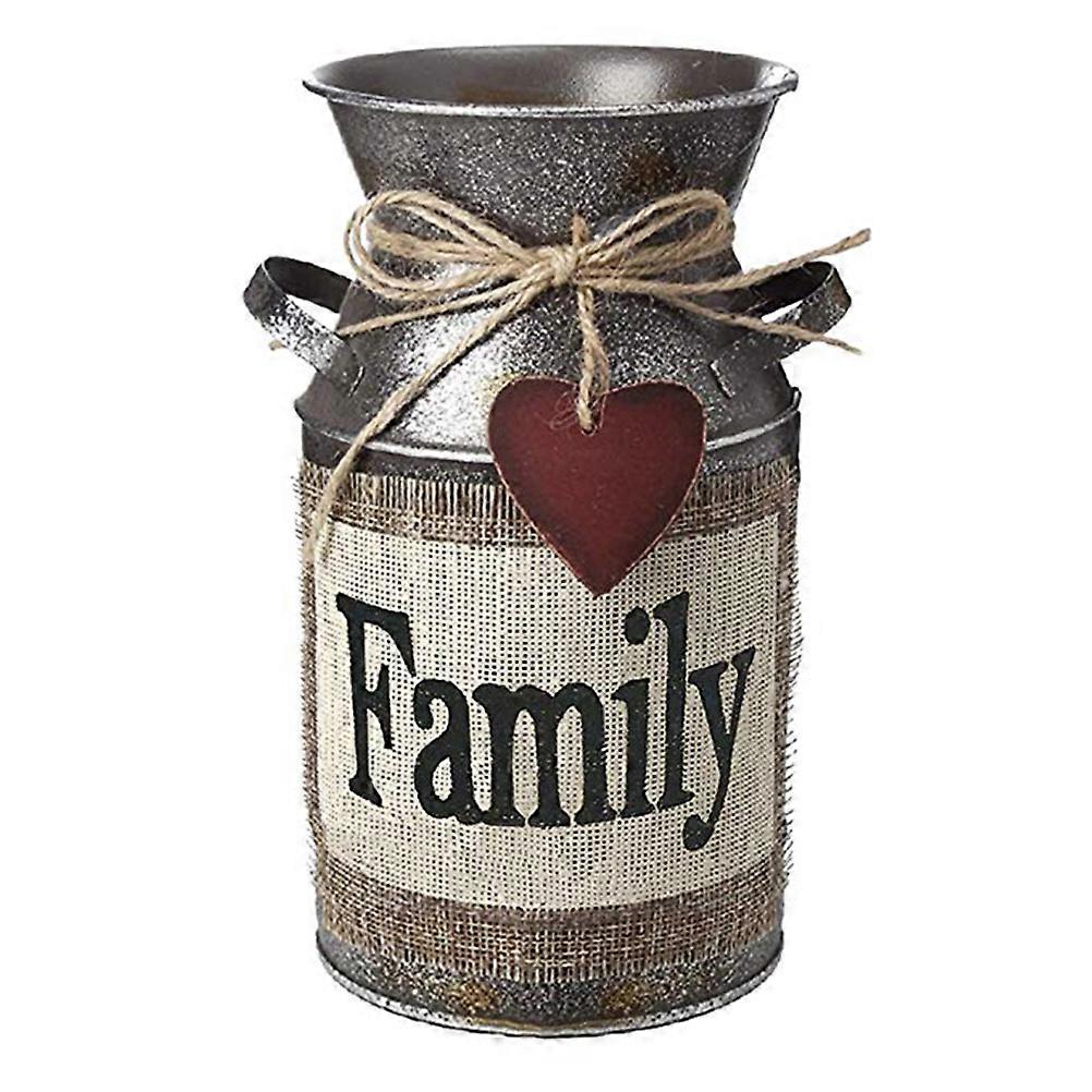 Retro Vase Metal Milk Can with Family Greetings Rope Design 3Pcs for Decor