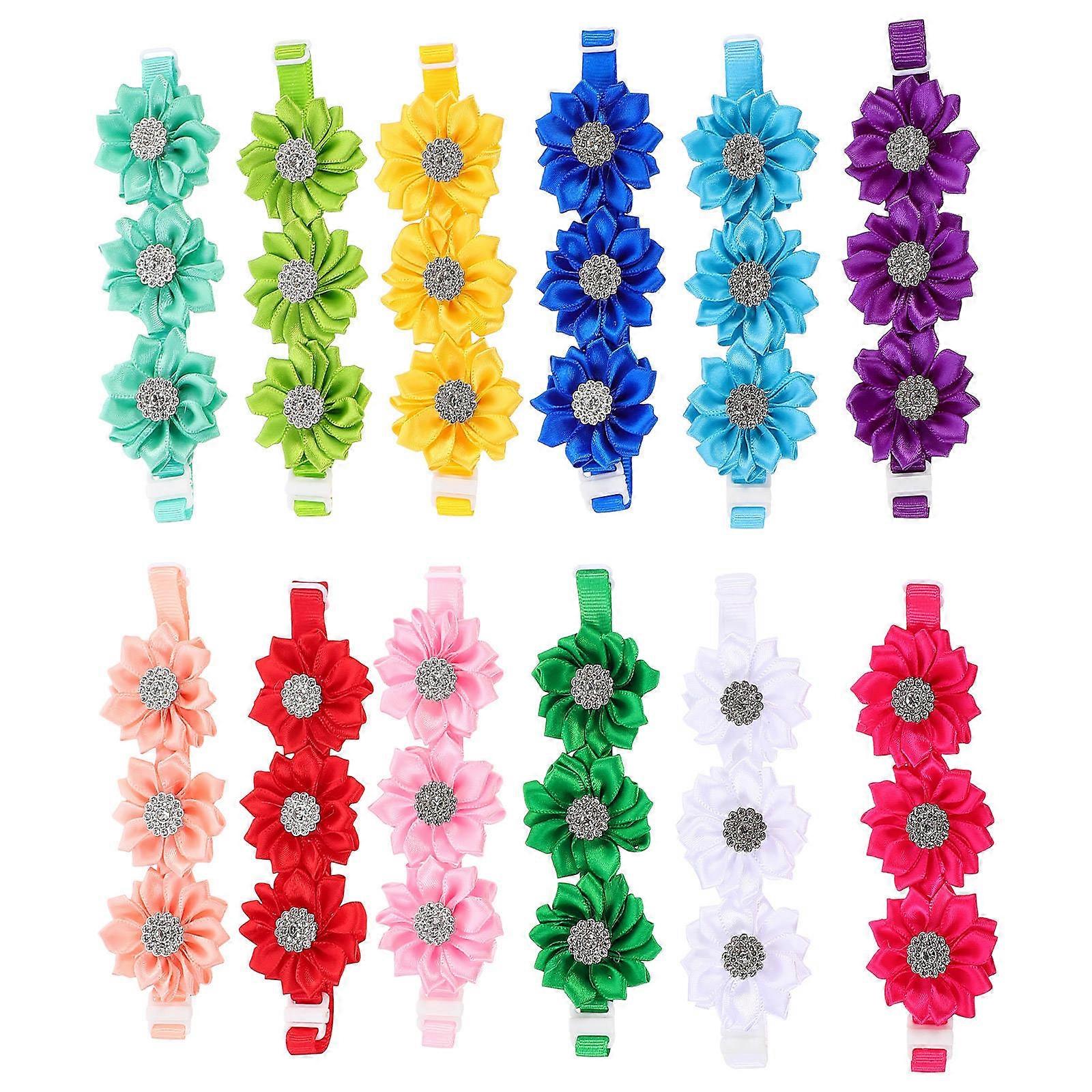 Puppy Bow Tie Flower Collar with Rhinestone for Pets 24Pcs Set