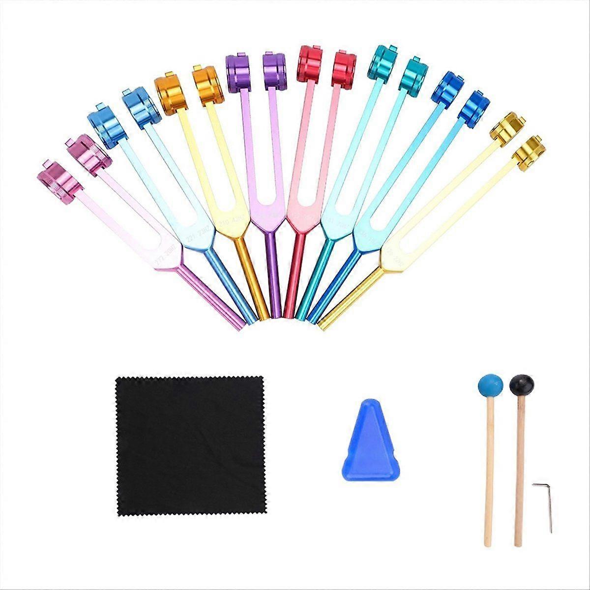 Chakra Tuning Fork Set, for Meditation,Yoga, Sound Healing Multicolor