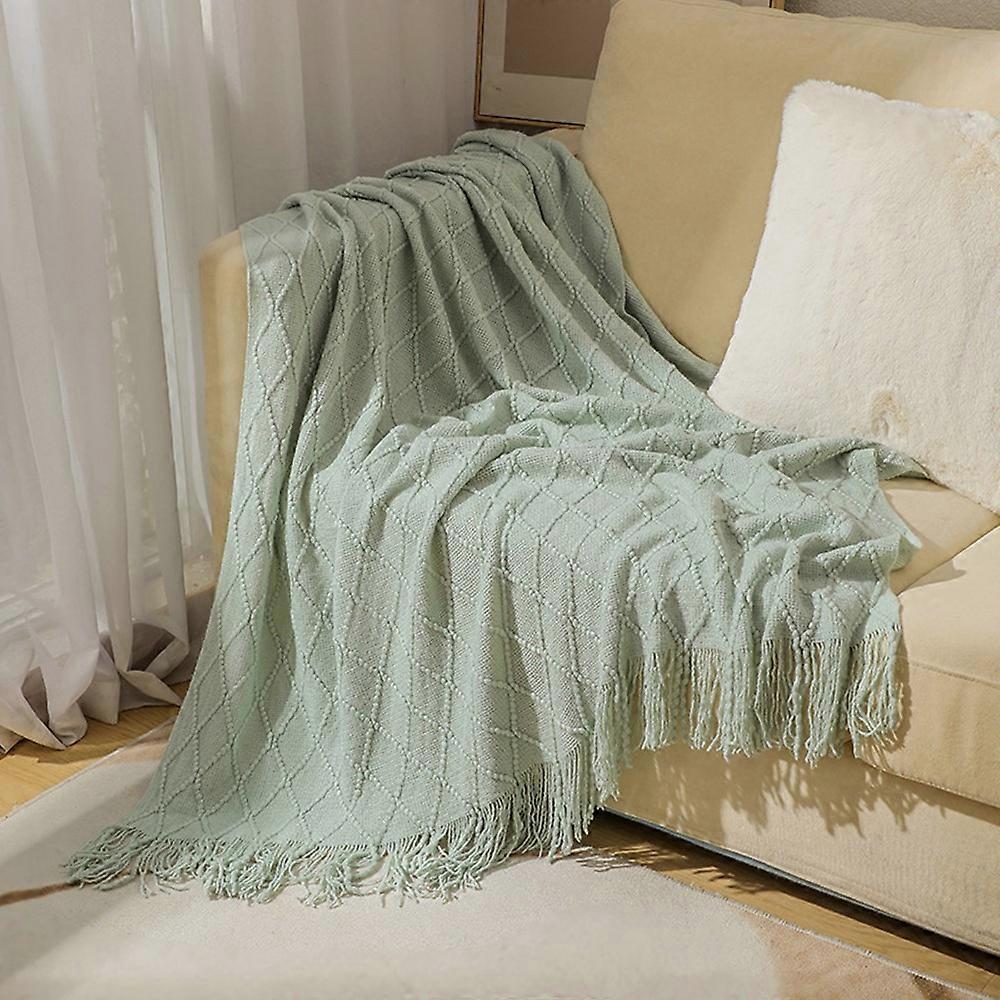 JB014 70x240cm Knitted Blanket Rhombus Texture Summer Sofa Throw Blanket with Tassel