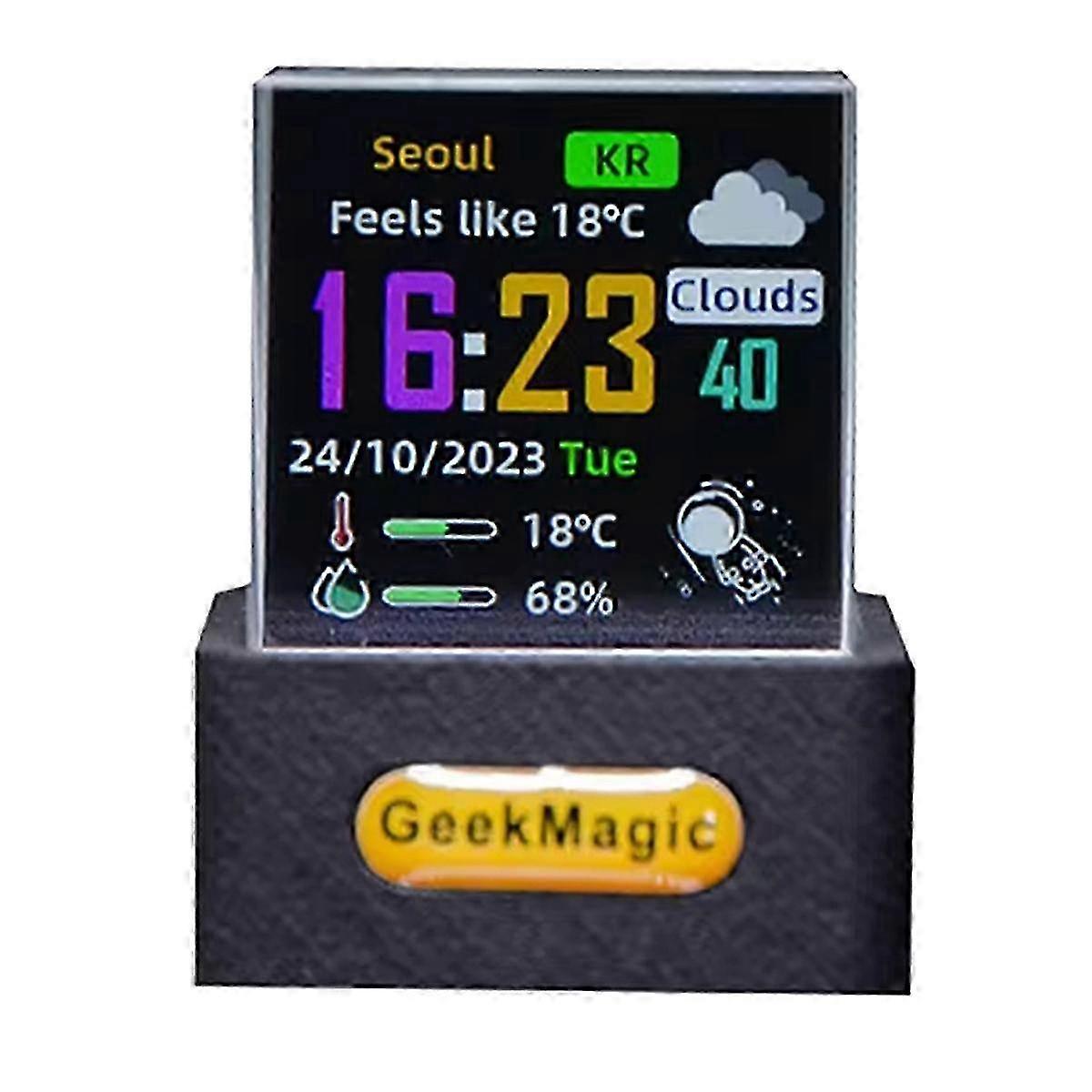 GeekMagic Crystal Cube Photo Display Holographic Desktop Smart Weather Station Digital Clock with GI