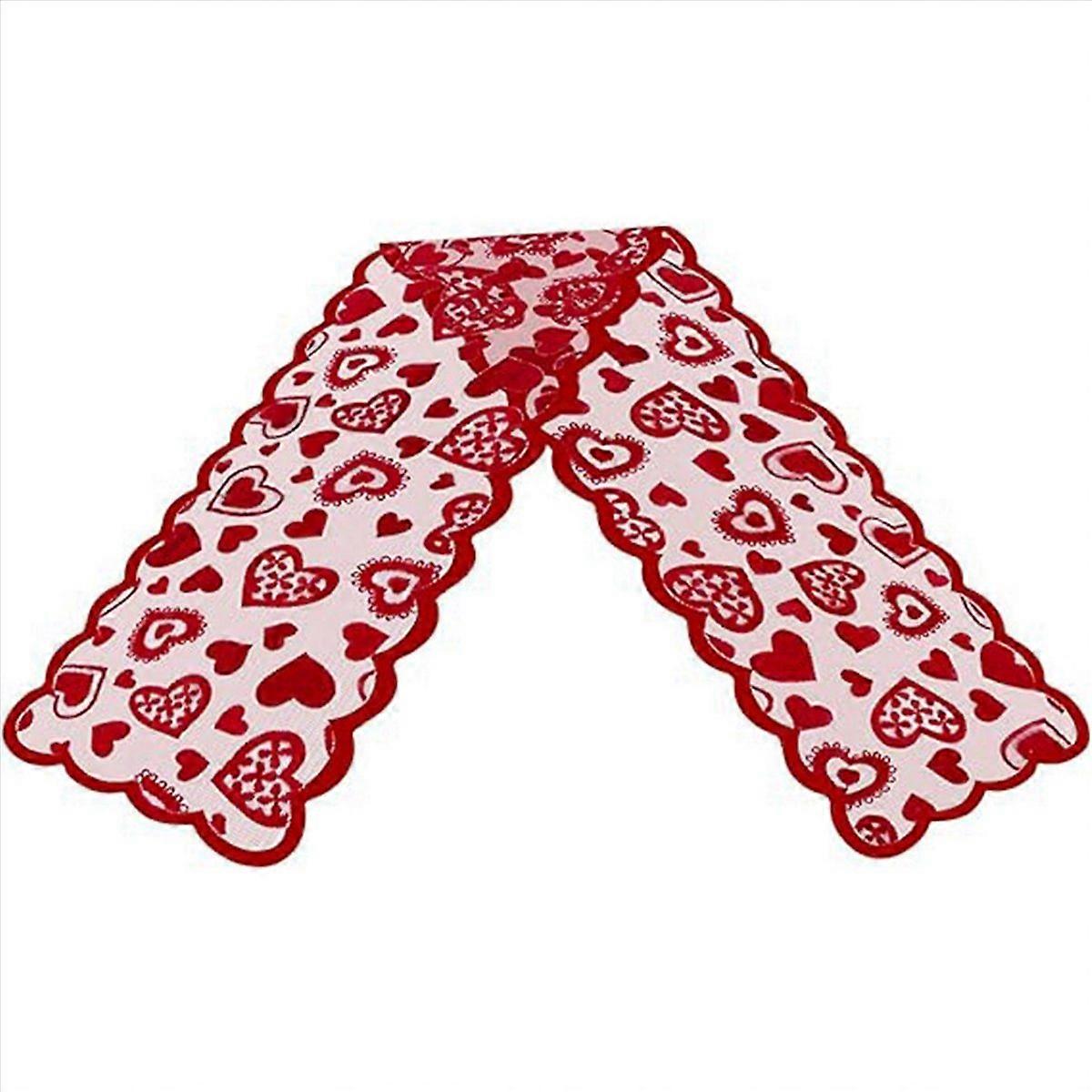 Valentines Day Decor Table Runner, 13 x 72 Inch Red Lace Table Runner