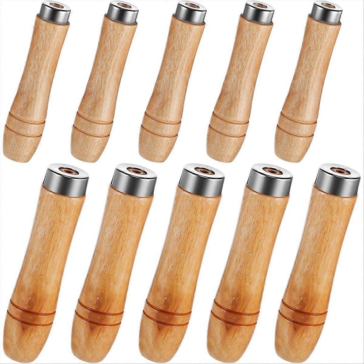 10 Pcs Wooden File Handle with Strong Metal Collars Medium & Large Wood Handles for Screwdriver Hand