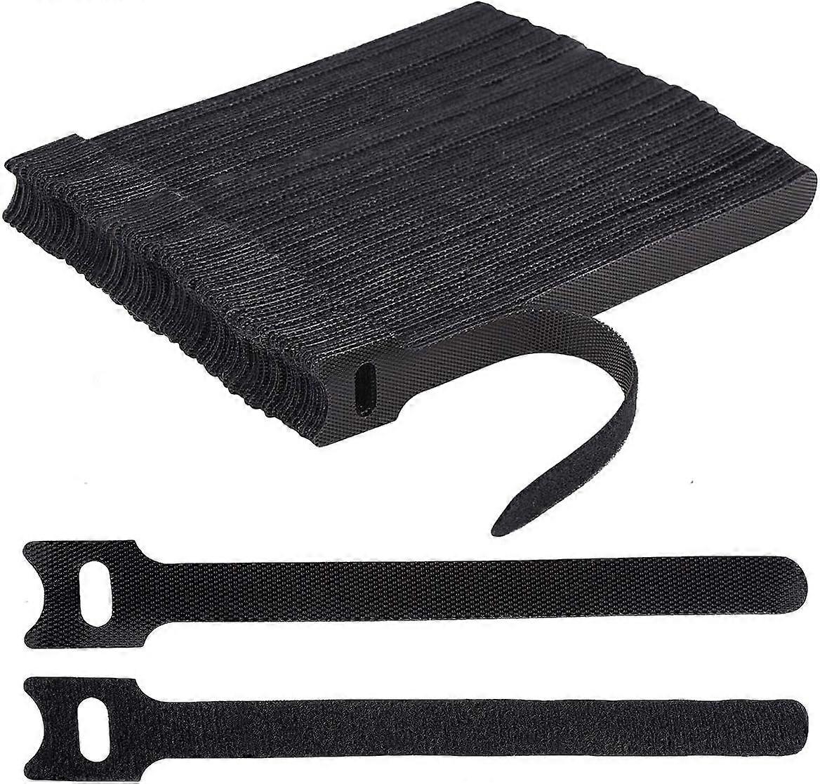 100 x Black Adjustable Reusable Cable Straps, Hook and Loop , Long Cable Ties
